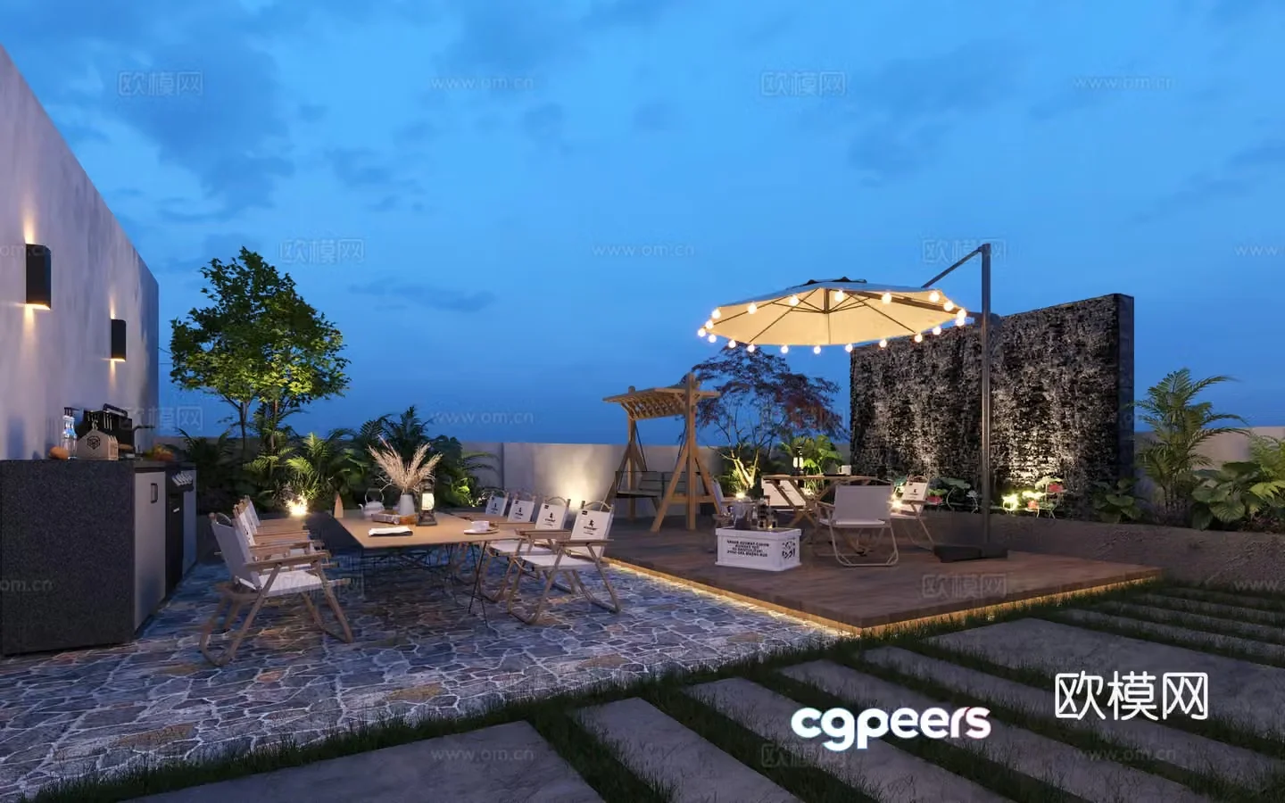Modern roof garden 3d model