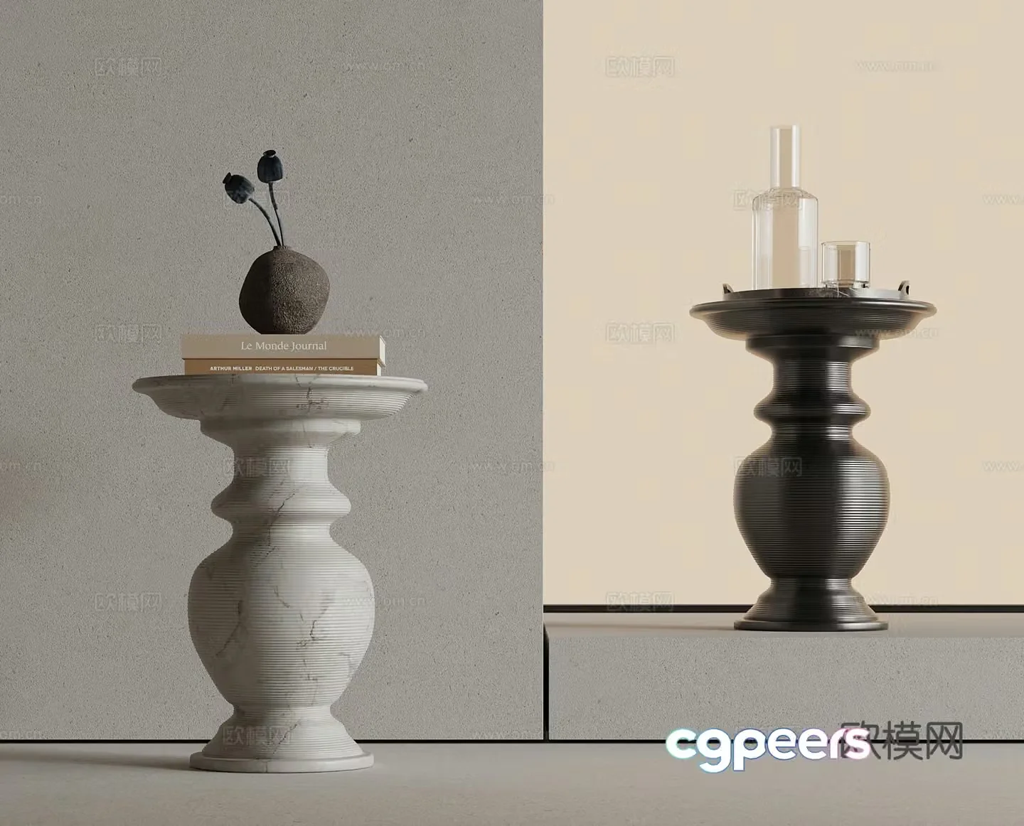 Modern side table angle table circle table 3D model