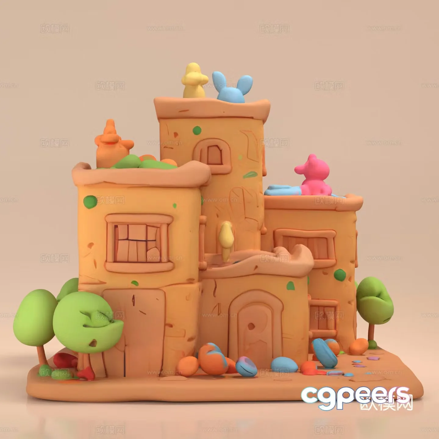 Cartoon Clay Style Game Anime Building Low-side Building Villa Hut 3D Model