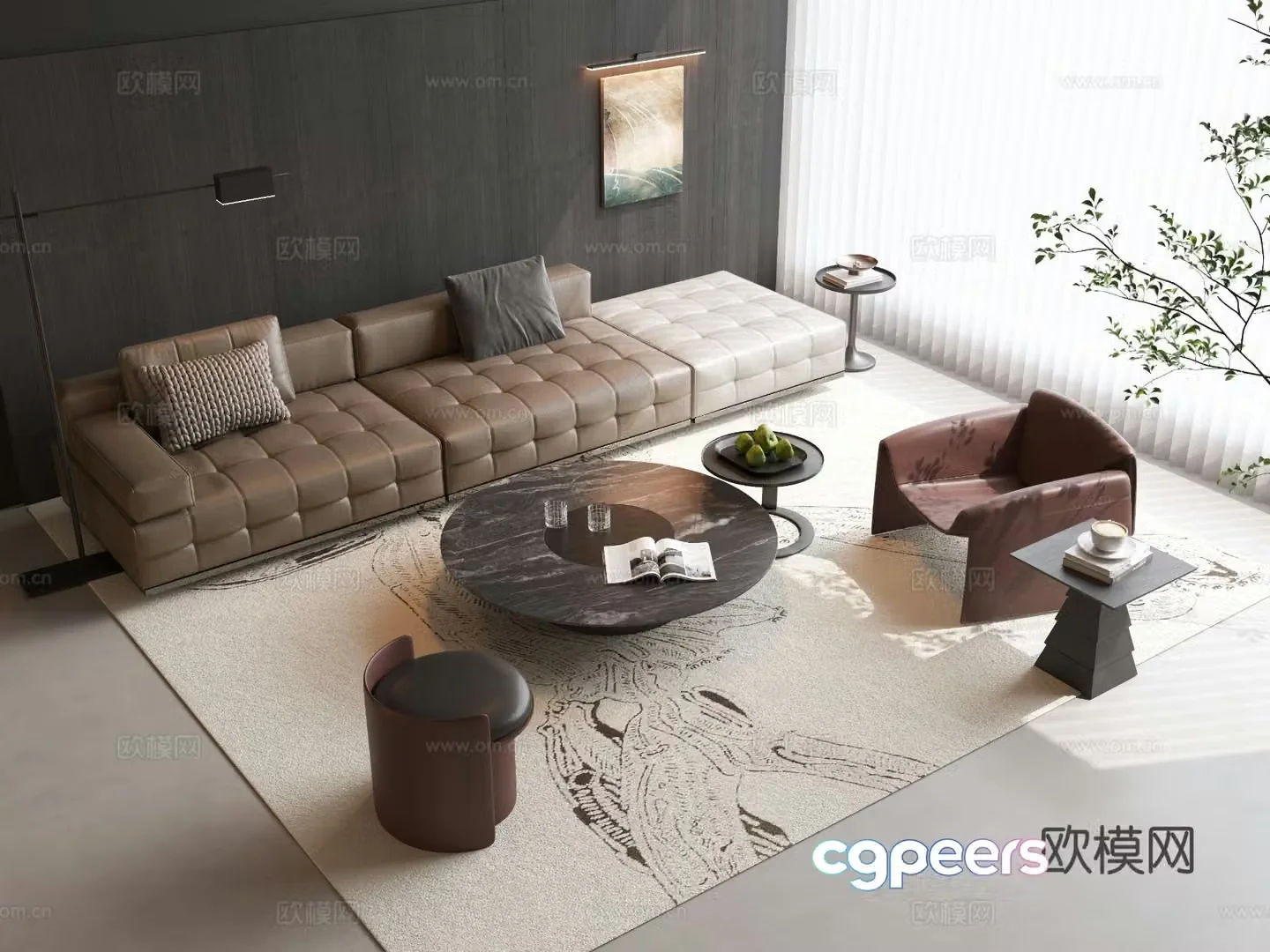 Italian sofa coffee table modular sofa 3d model