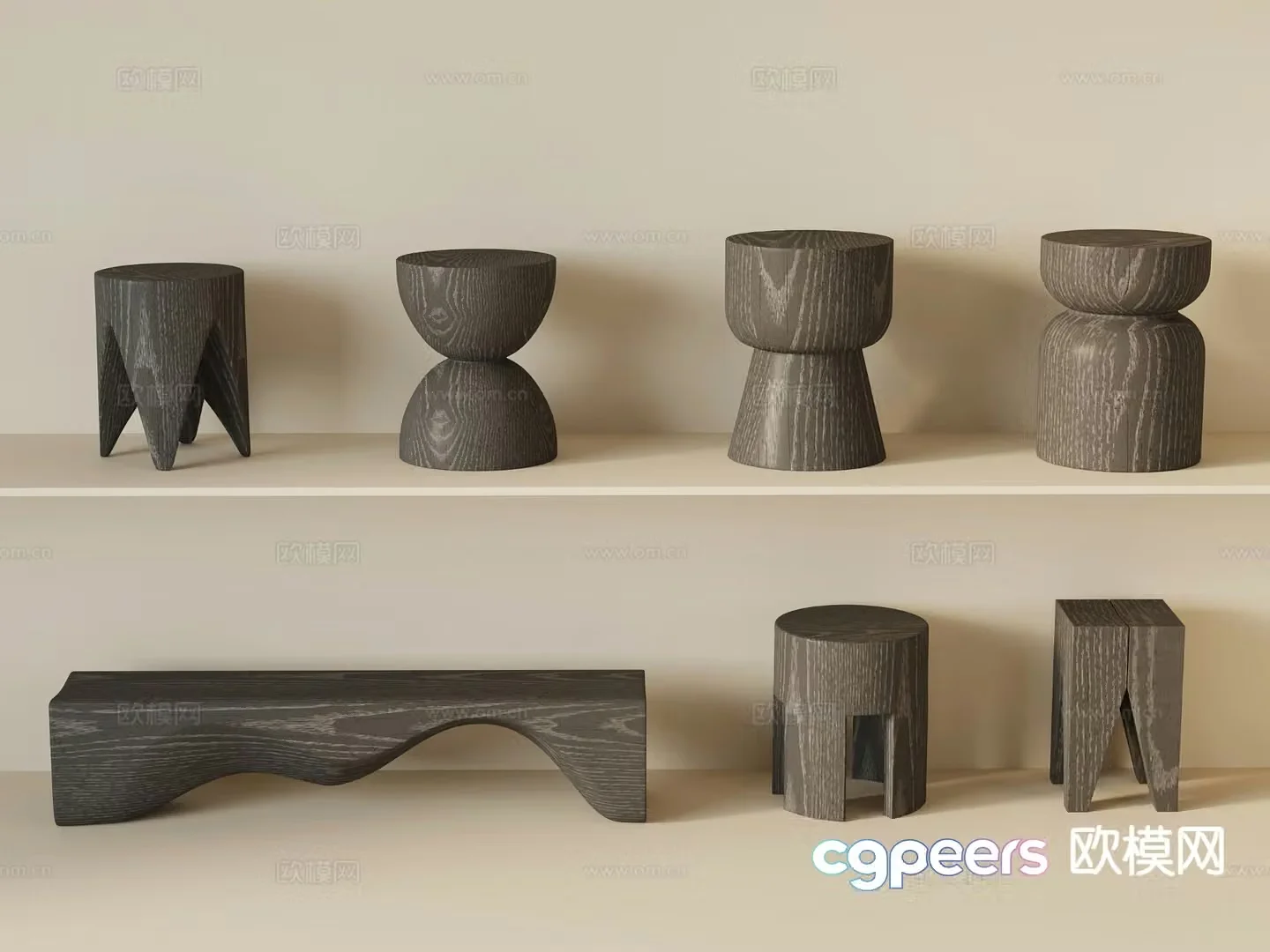 wabi-sabi stool round stool bench 3d model