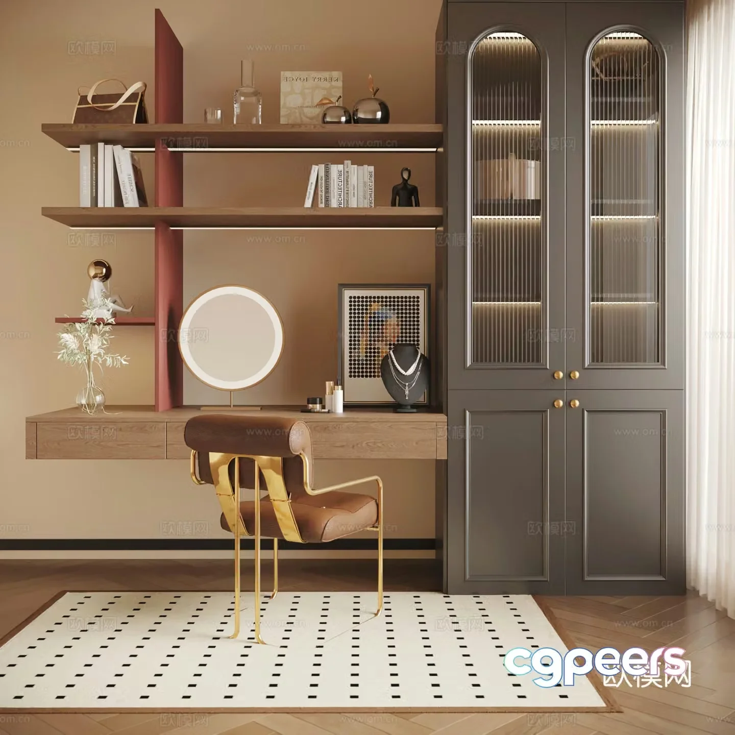 French American bookcase standalone adult open 3d model