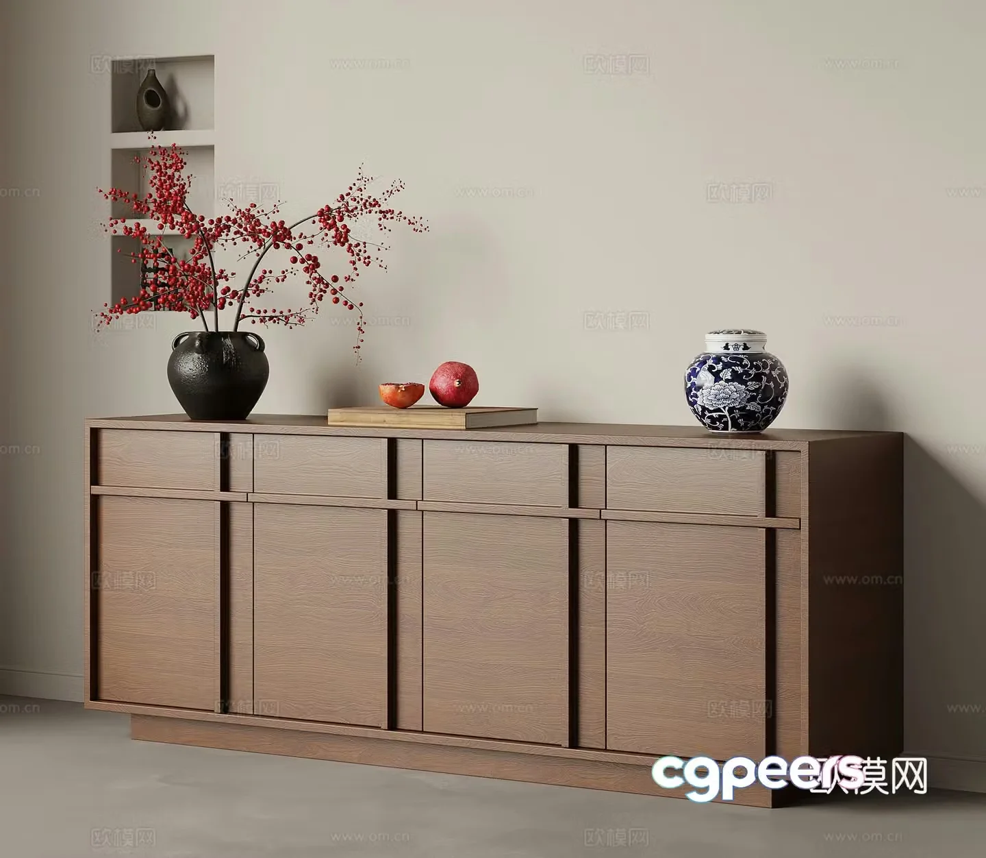 Middle-aged style entrance cabinet side cabinet chest cabinet 3d model