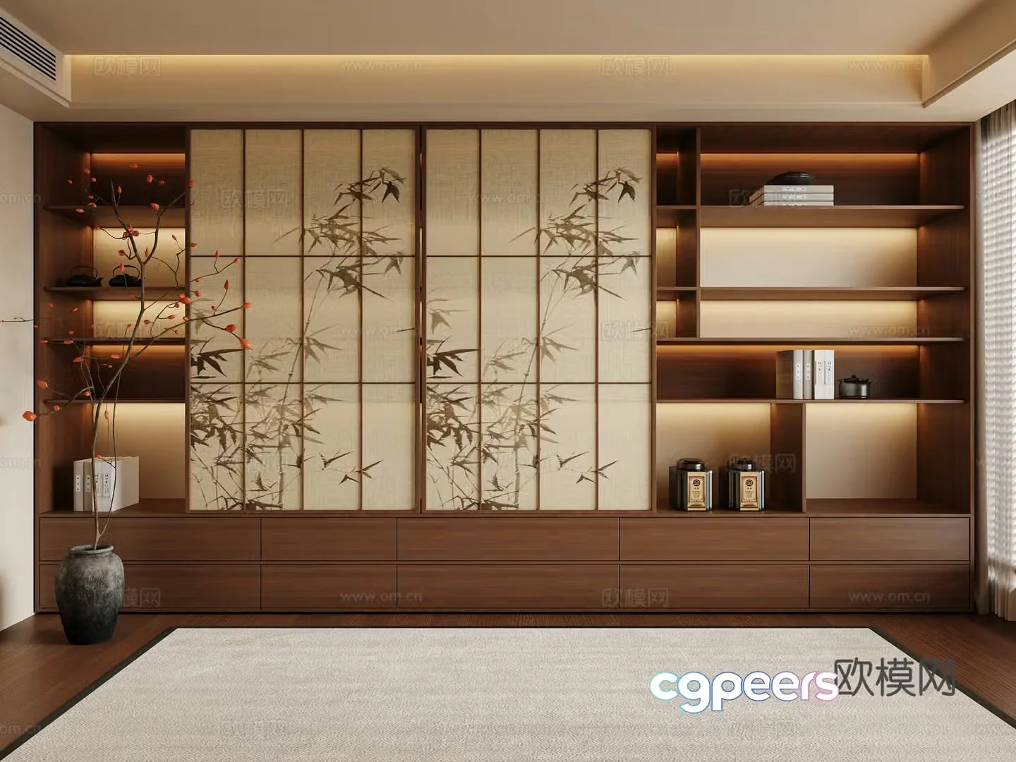 New Chinese style bookcase medieval style bookcase Song family bookcase study bookcase living room bookcase 3D model