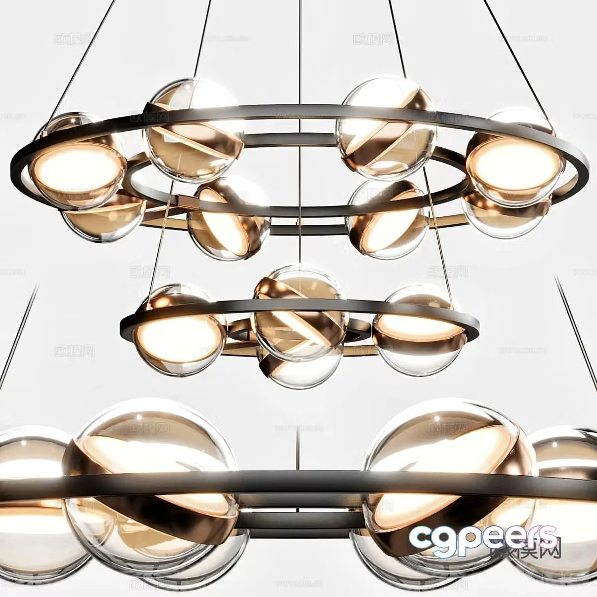 Modern light luxury ring chandeliers 3D model