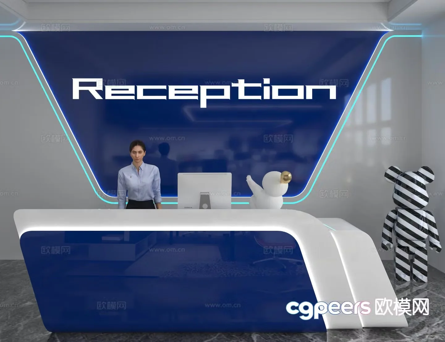 Modern front desk reception desk information desk office background 3d model