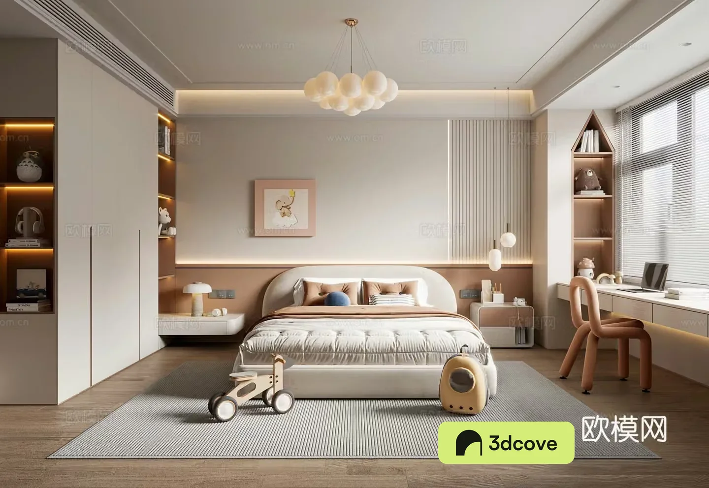 Now creamy children’s room daughter’s room children’s double bed children’s wardrobe children’s desk and chair
