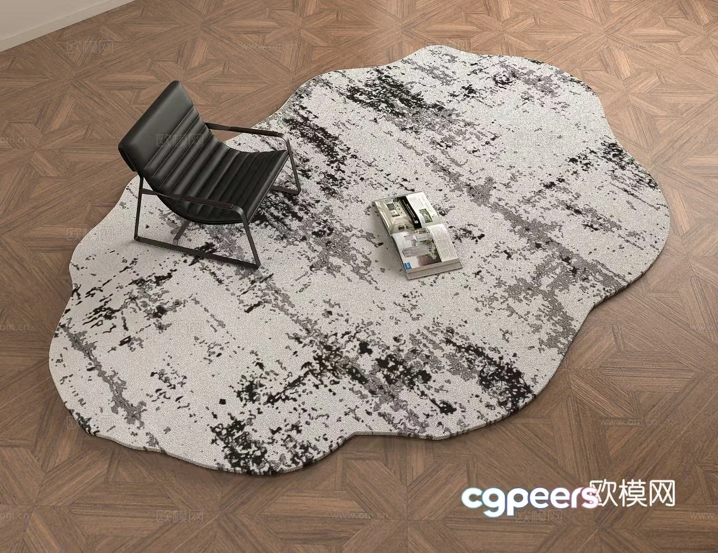 Modern black and white irregular shape living room carpet Hotel carpet 3d model