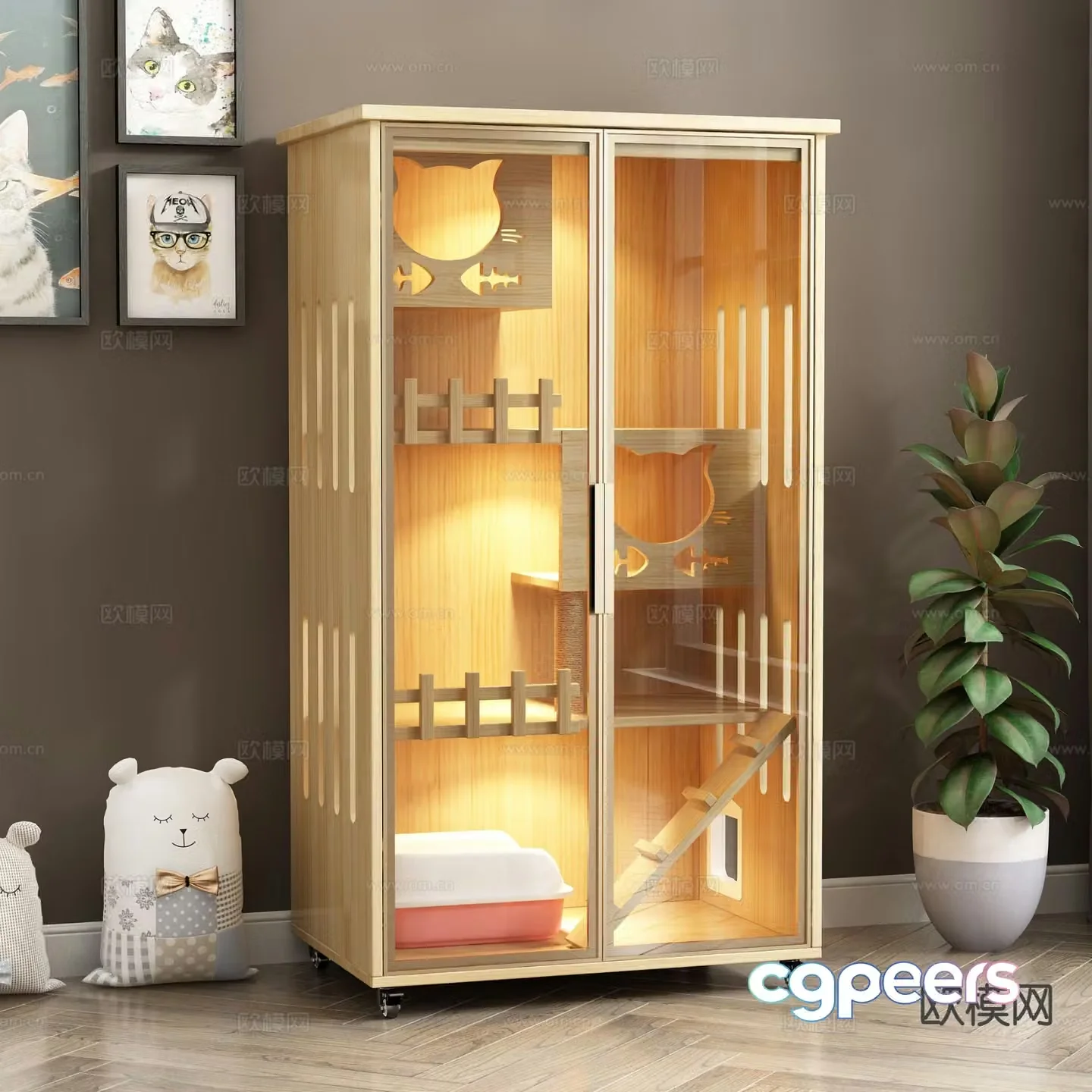 Modern cat villa pet cabinet 3d model