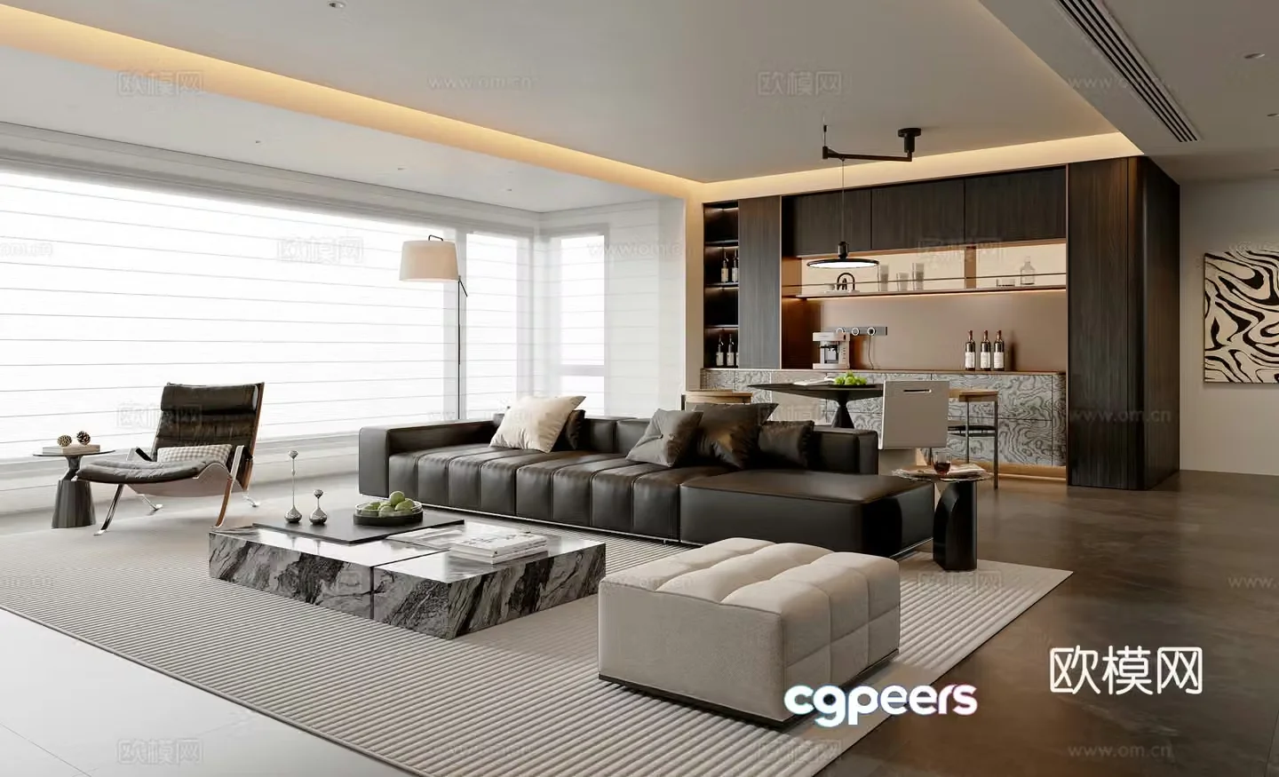 Modern simple living restaurant sofa and coffee table combination sideboard round dining table and chair leisure chair 3d model