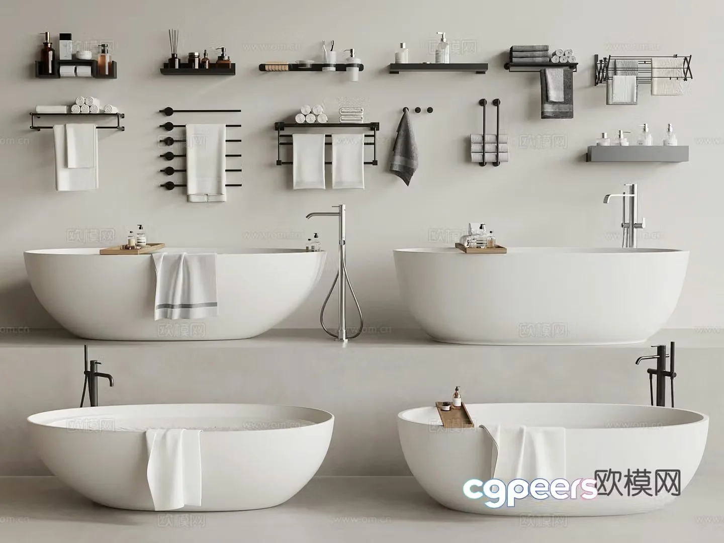 Modern bathtub Bathroom small pieces Toiletries 3D model