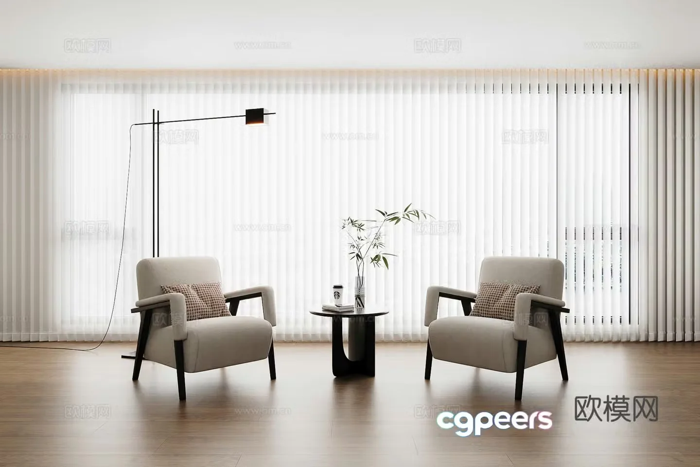 Modern dream curtain vertical blinds vertical curtain leisure chair floor lamp side 3d model