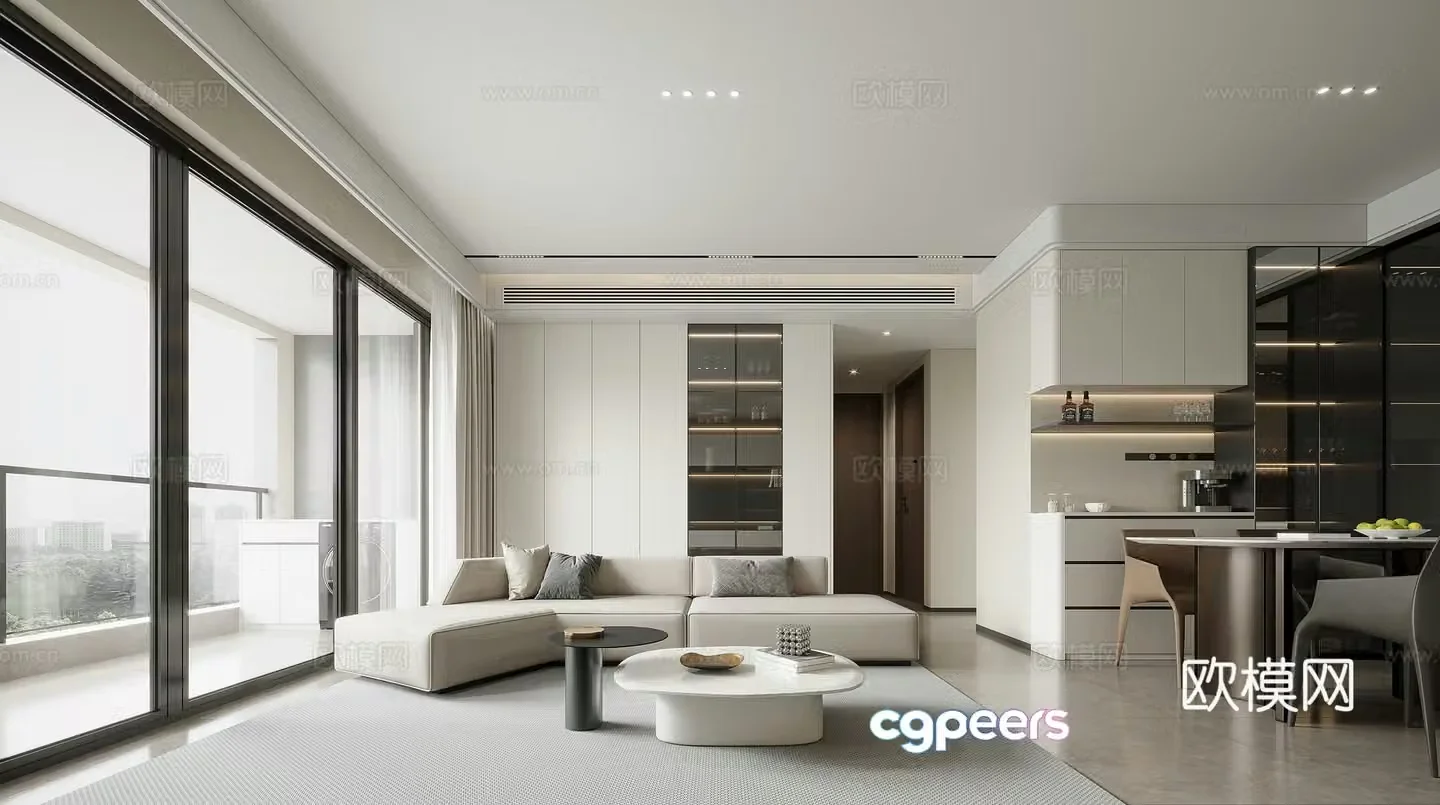Modern living and dining room 3d model