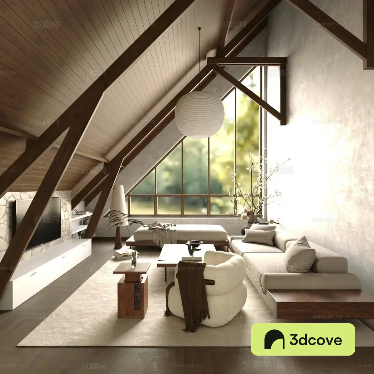 Wasabi Loft Living Room with Slanted Top Living Room 3D Model