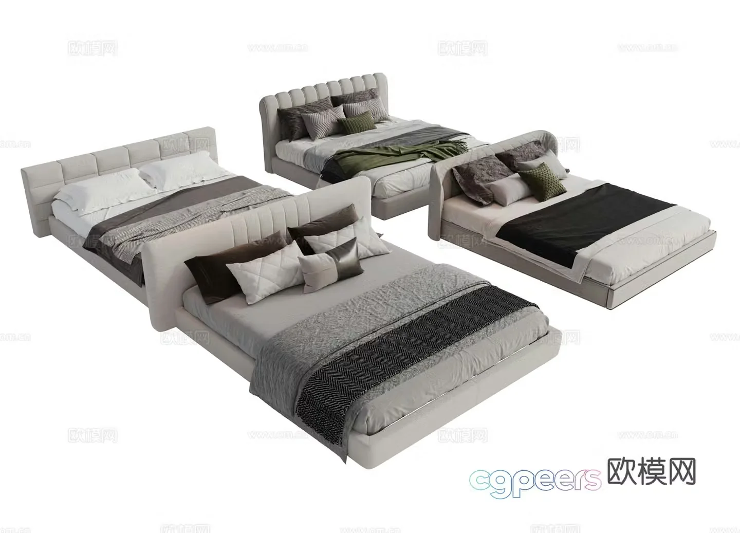 Modern fabric double bed master bedroom bed minimalist bedroom bed Minotti modern double bed 3d model