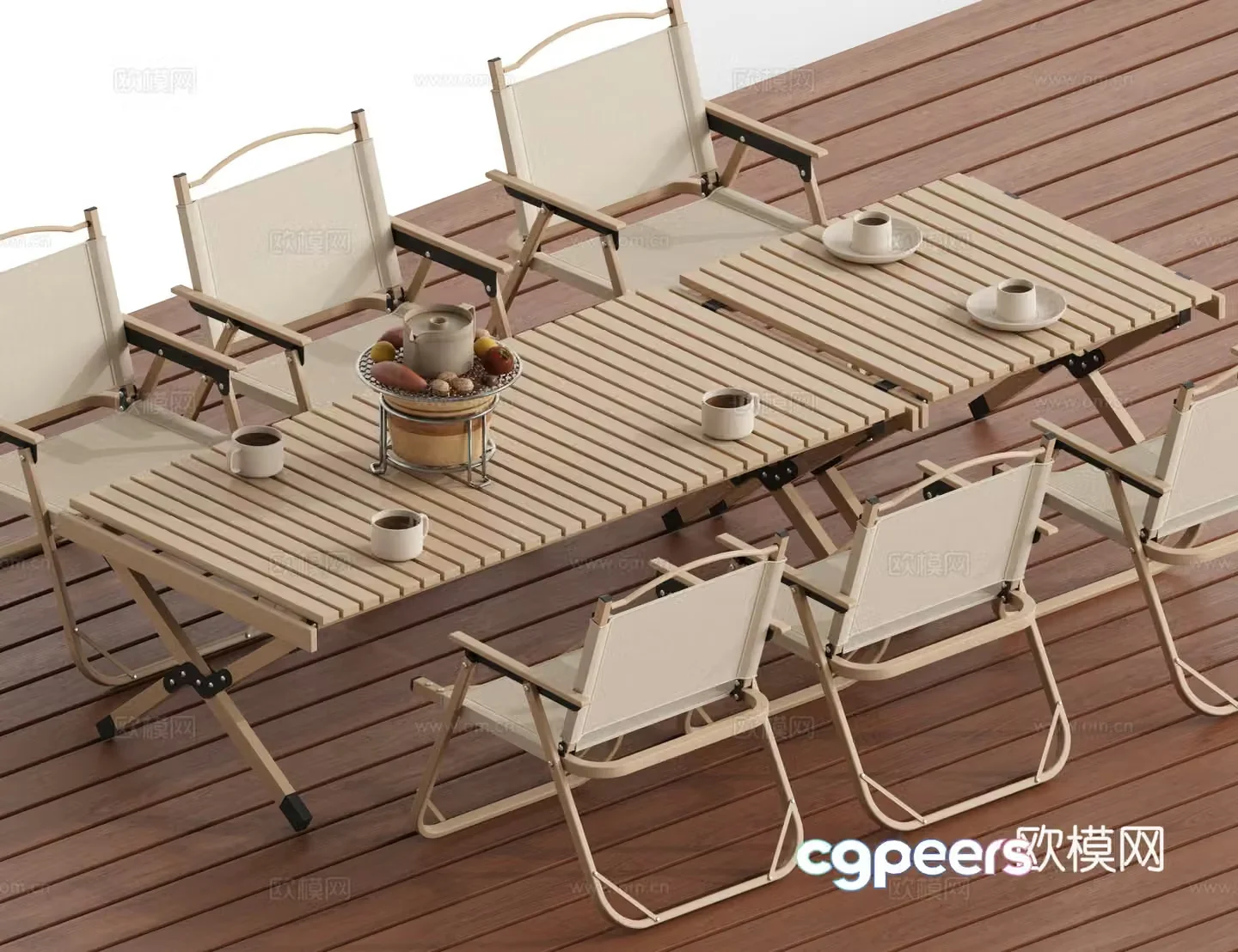 Outdoor table and chairs folding dining table and chairs 3d model