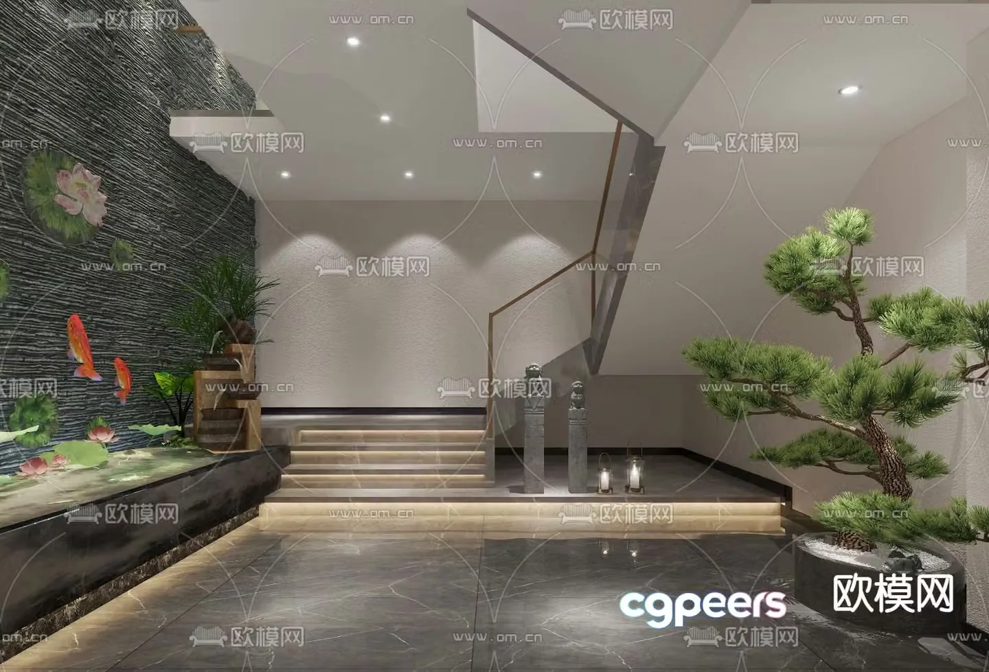 New Chinese style stairwell interior landscape 3d model