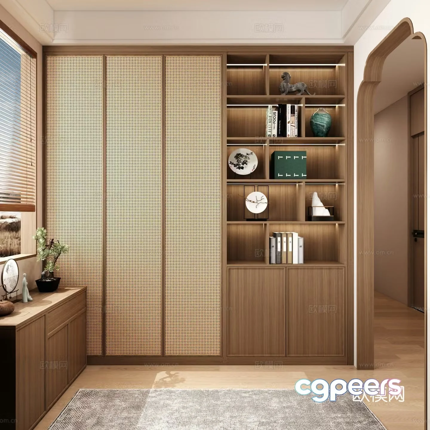 New Chinese style study multi-functional room retro study living room study 3D model