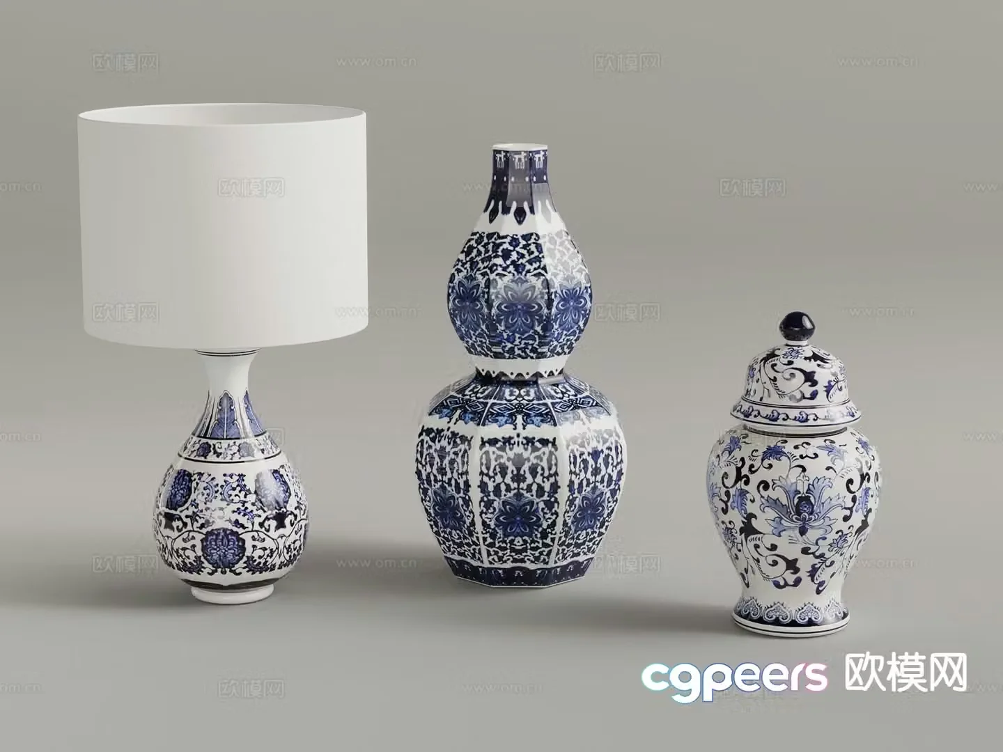 New Chinese style blue and white porcelain table lamp 3d model