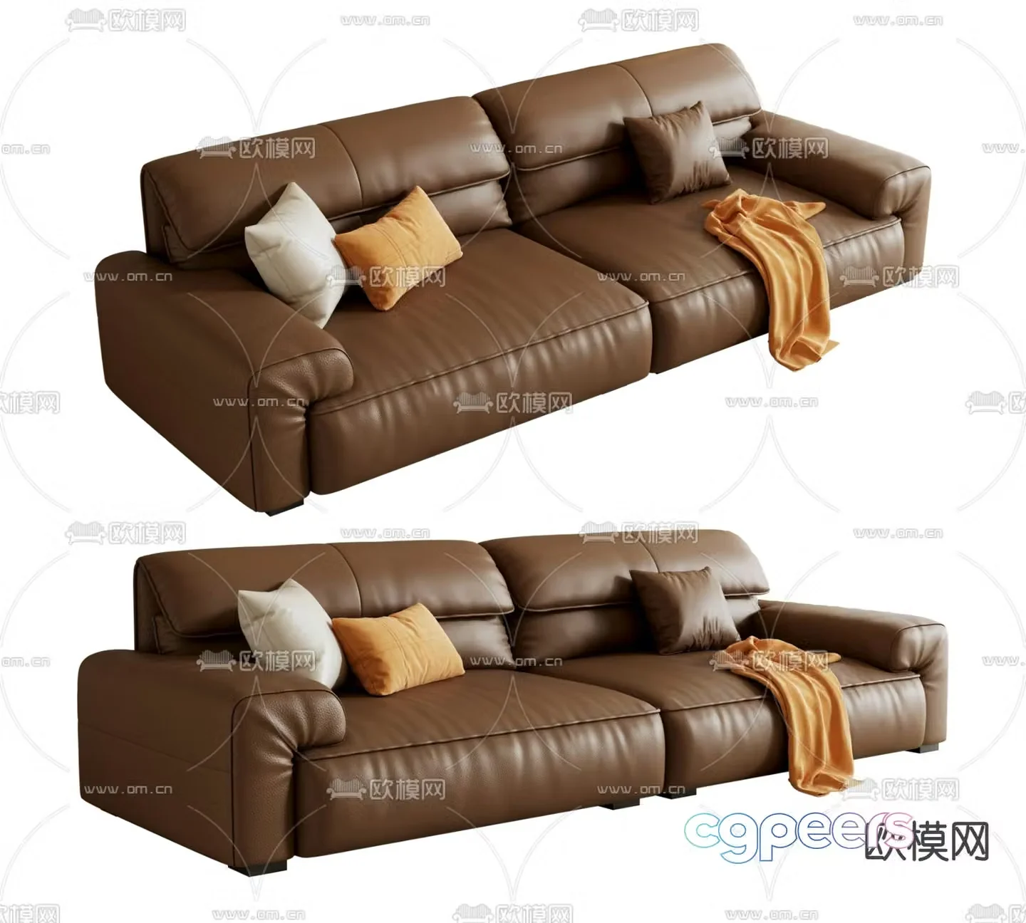 Double sofa leather sofa 3d model