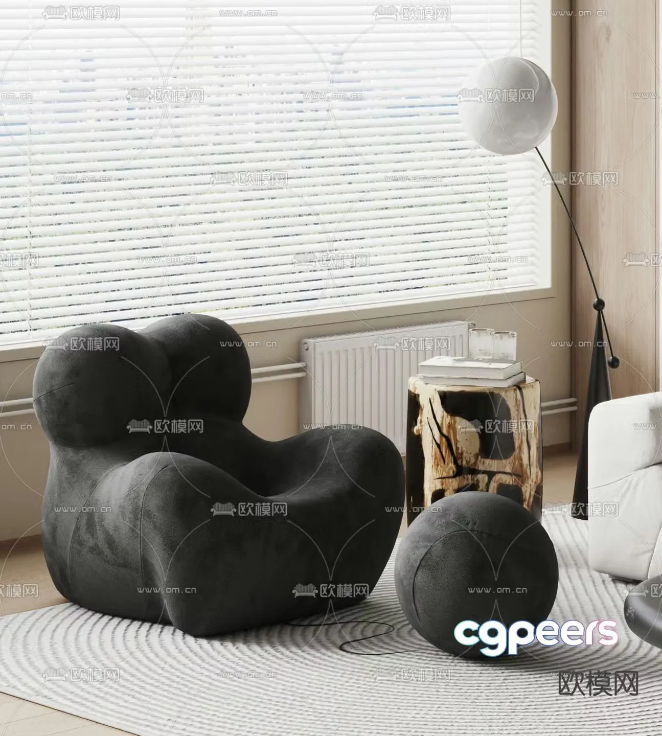 Single sofa leisure sofa black sofa 3d model