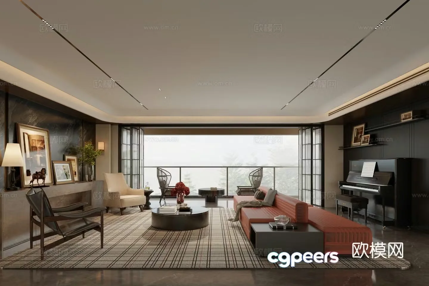 Italian light luxury style living room Hong Kong light luxury large flat floor Shanghai old Qianfeng model house 3D model