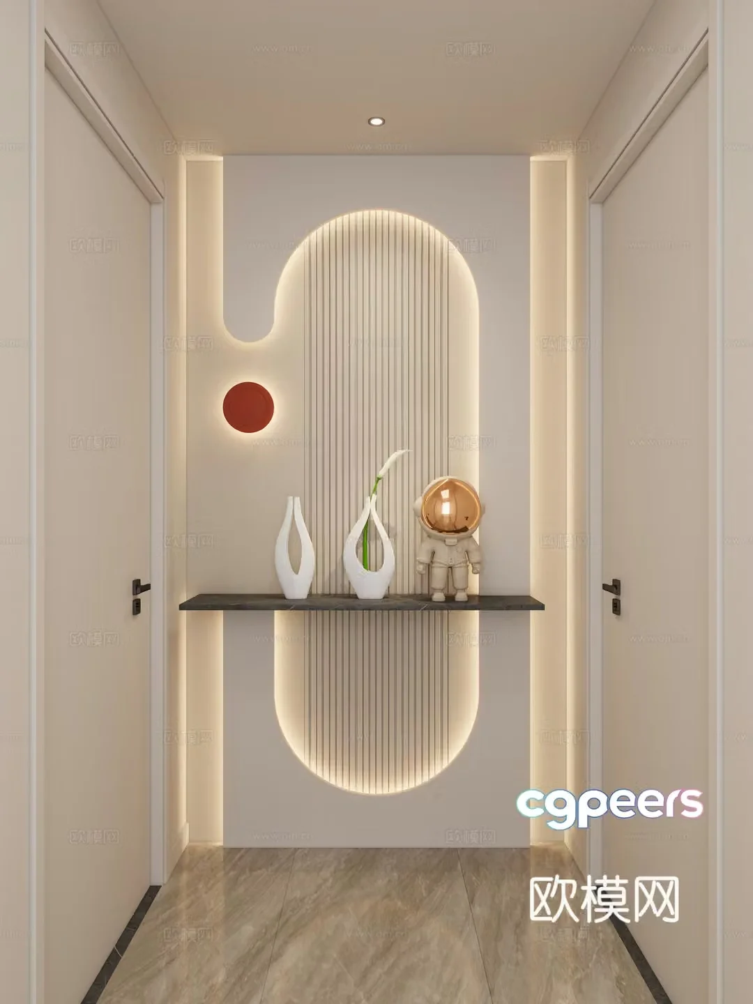 Creamy corridor end view 3D model