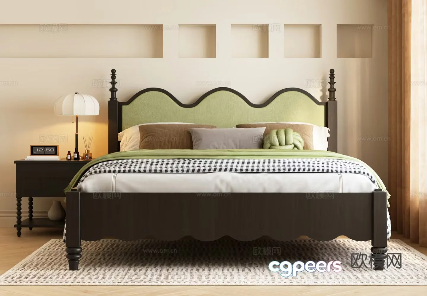 French double bed 3d model
