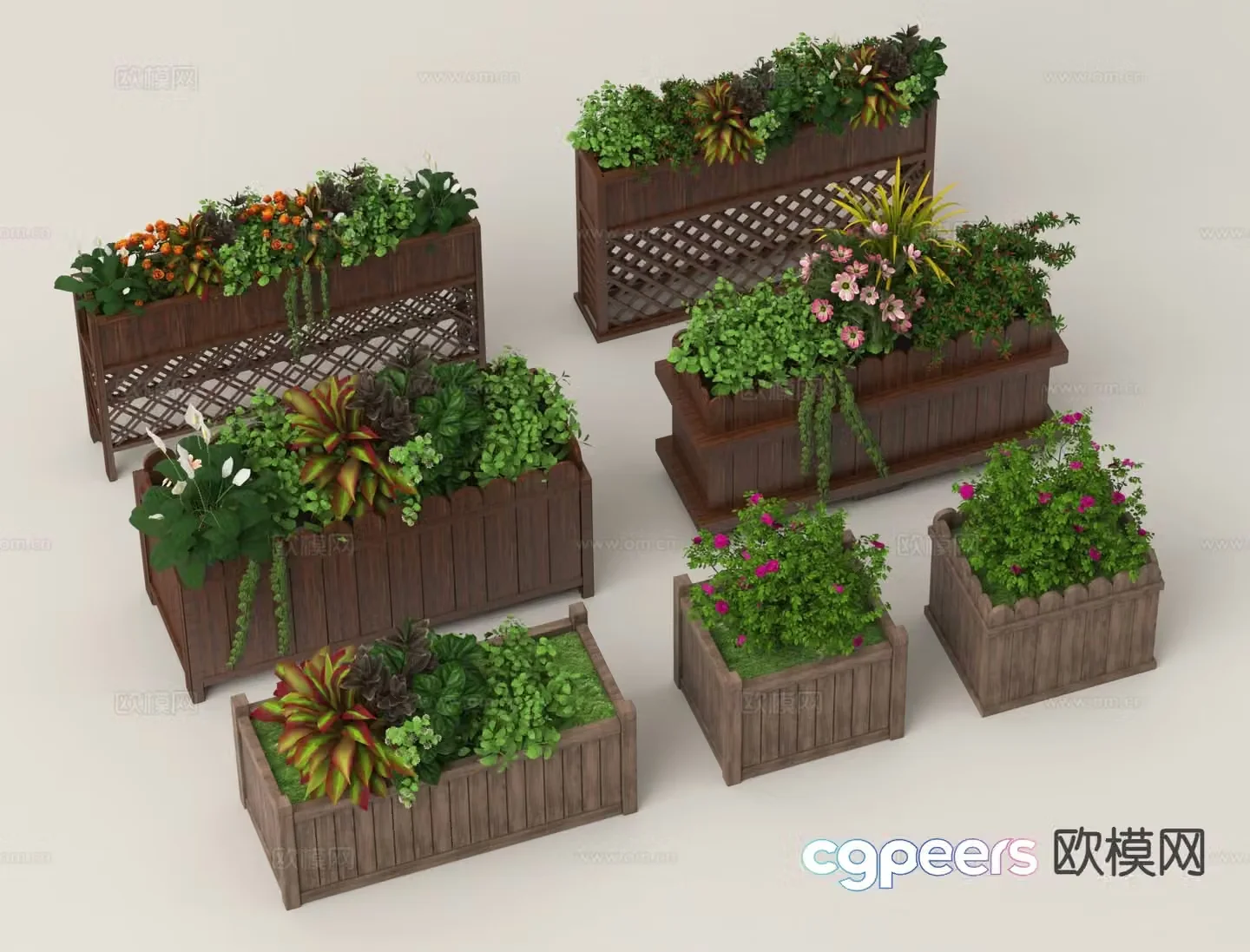 Modern flower box potted plant 3d model