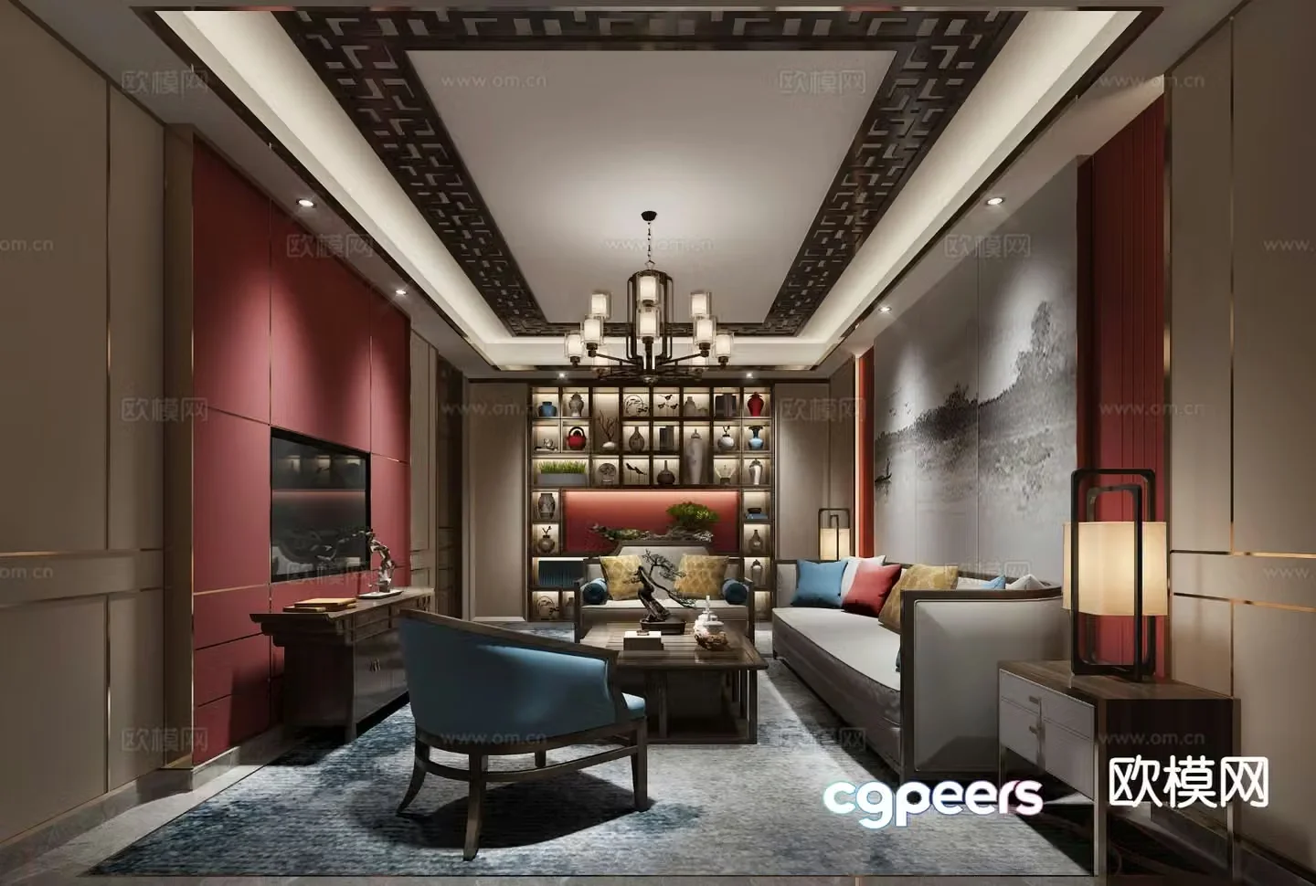 New Chinese style living room 3D model