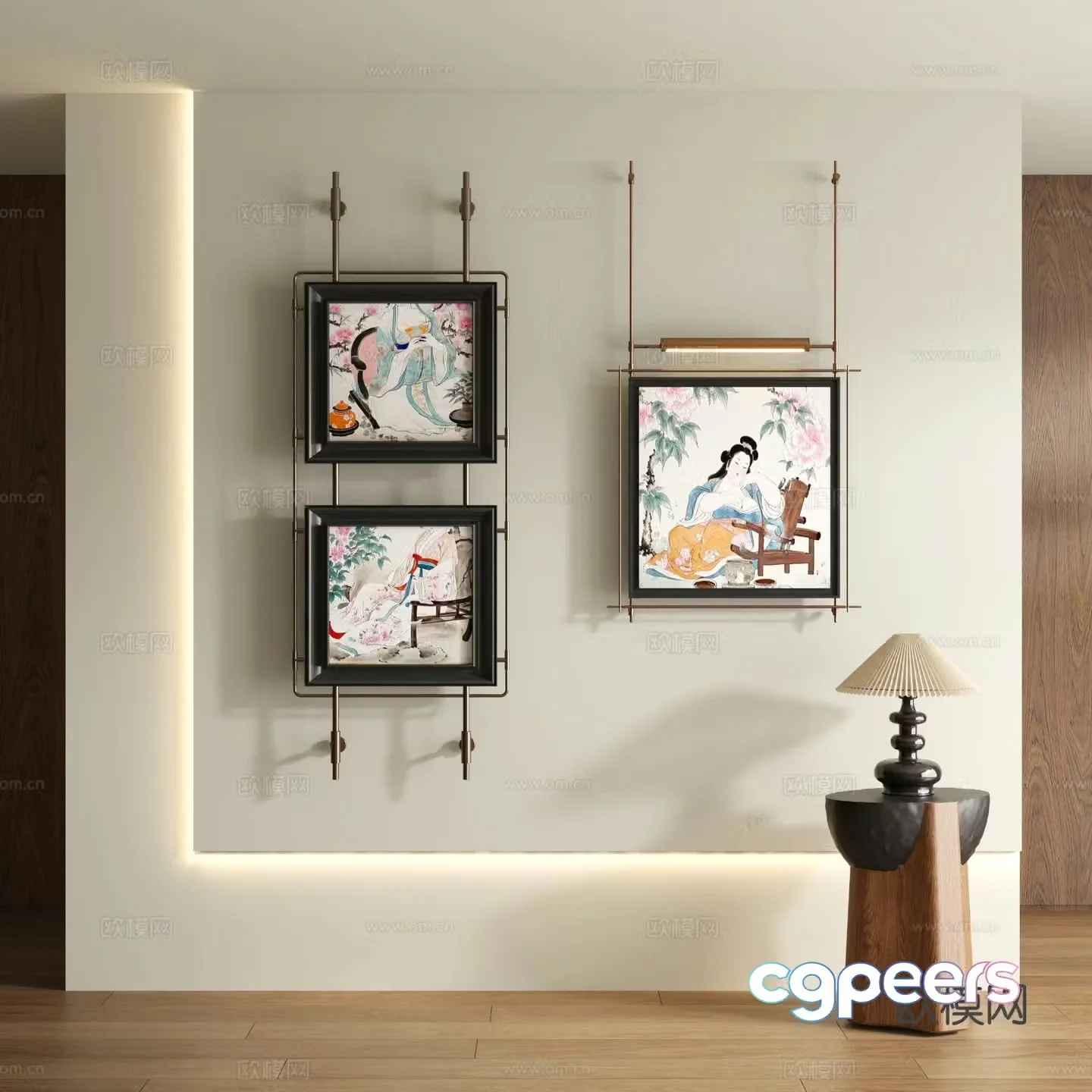 Medieval style ink painting decorative painting 3D model
