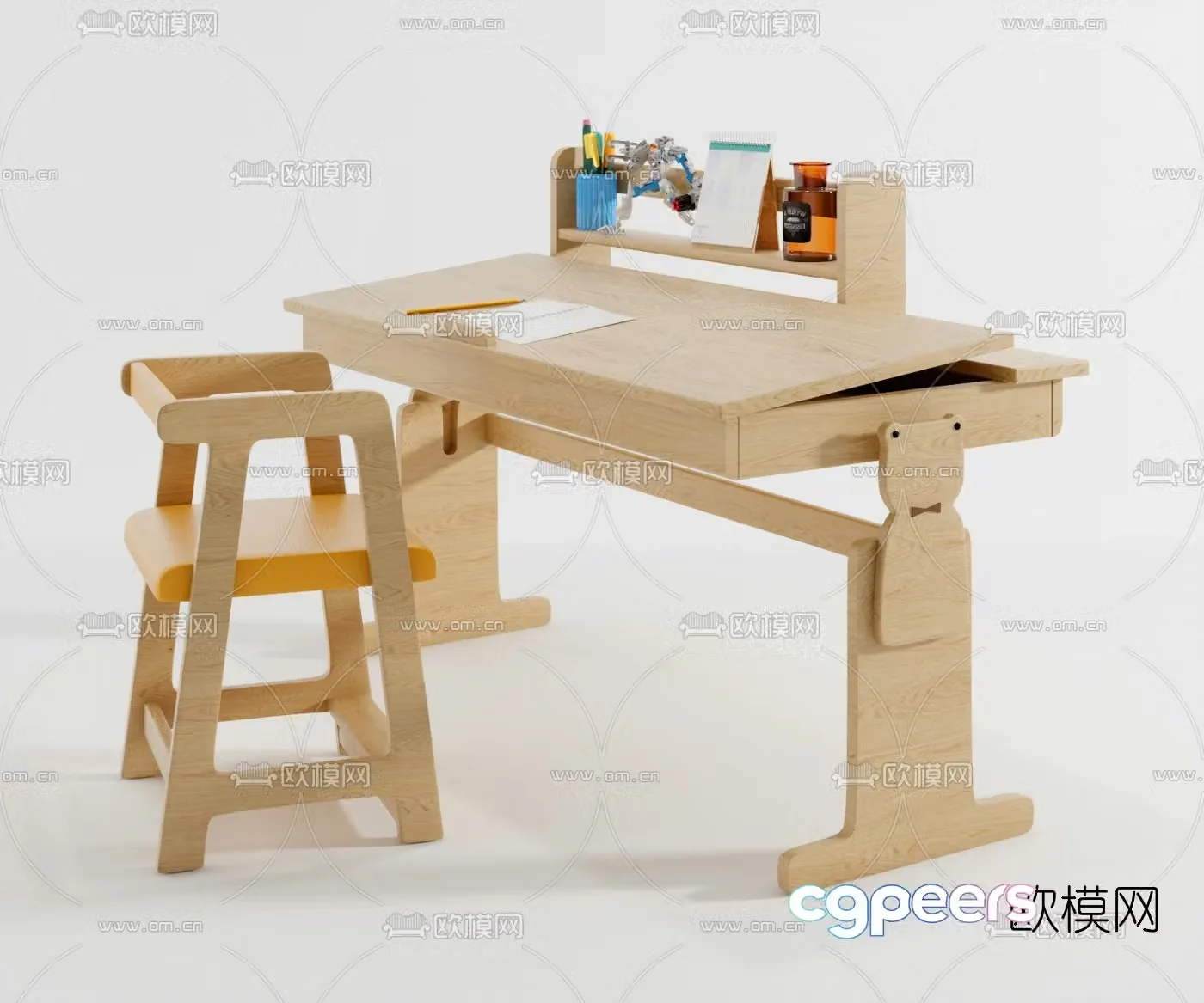 Modern solid wood children’s desk chair 3d model