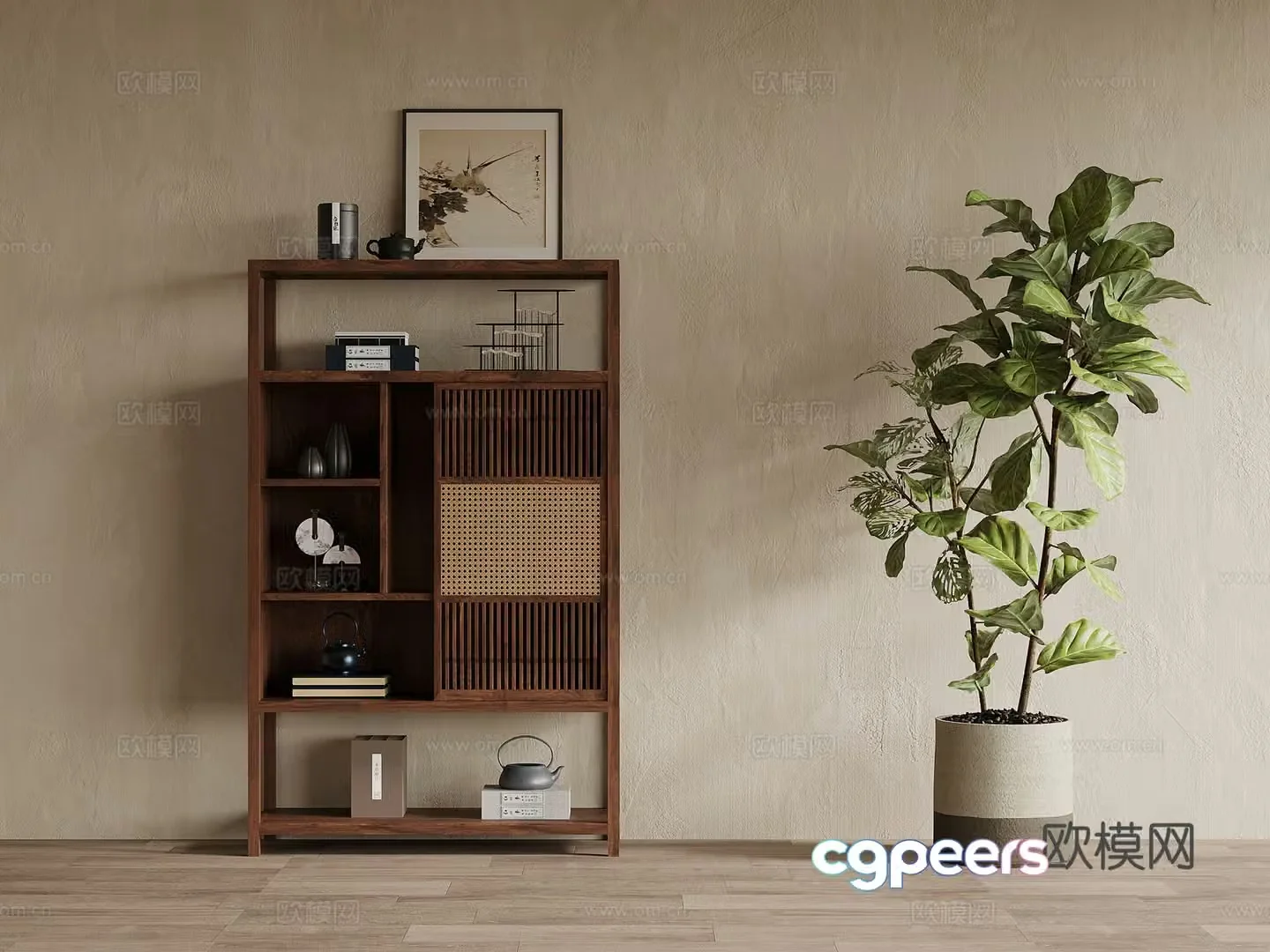 New Chinese style bookcase storage cabinet 3d model