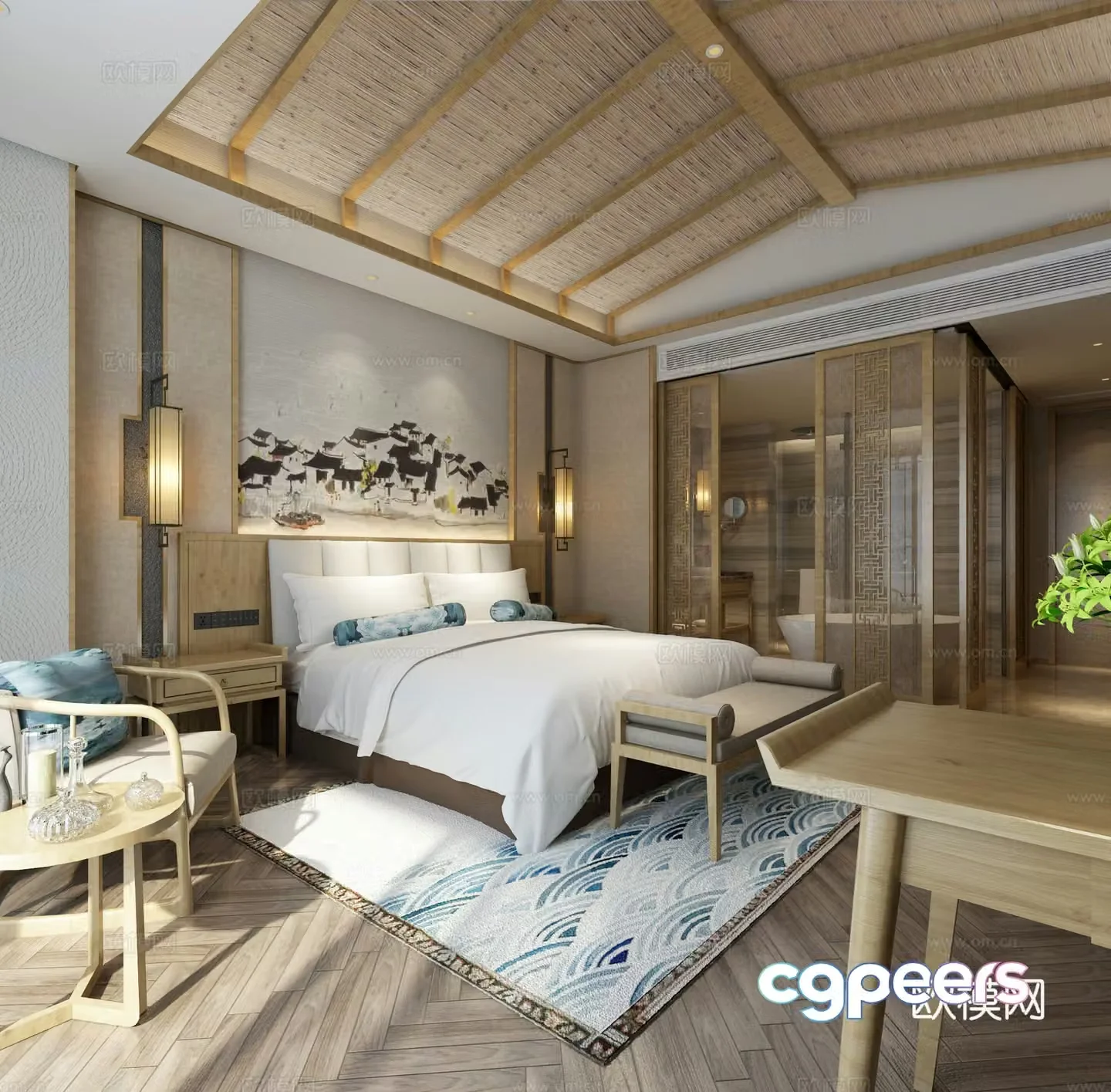 New Chinese style hotel room 3d model