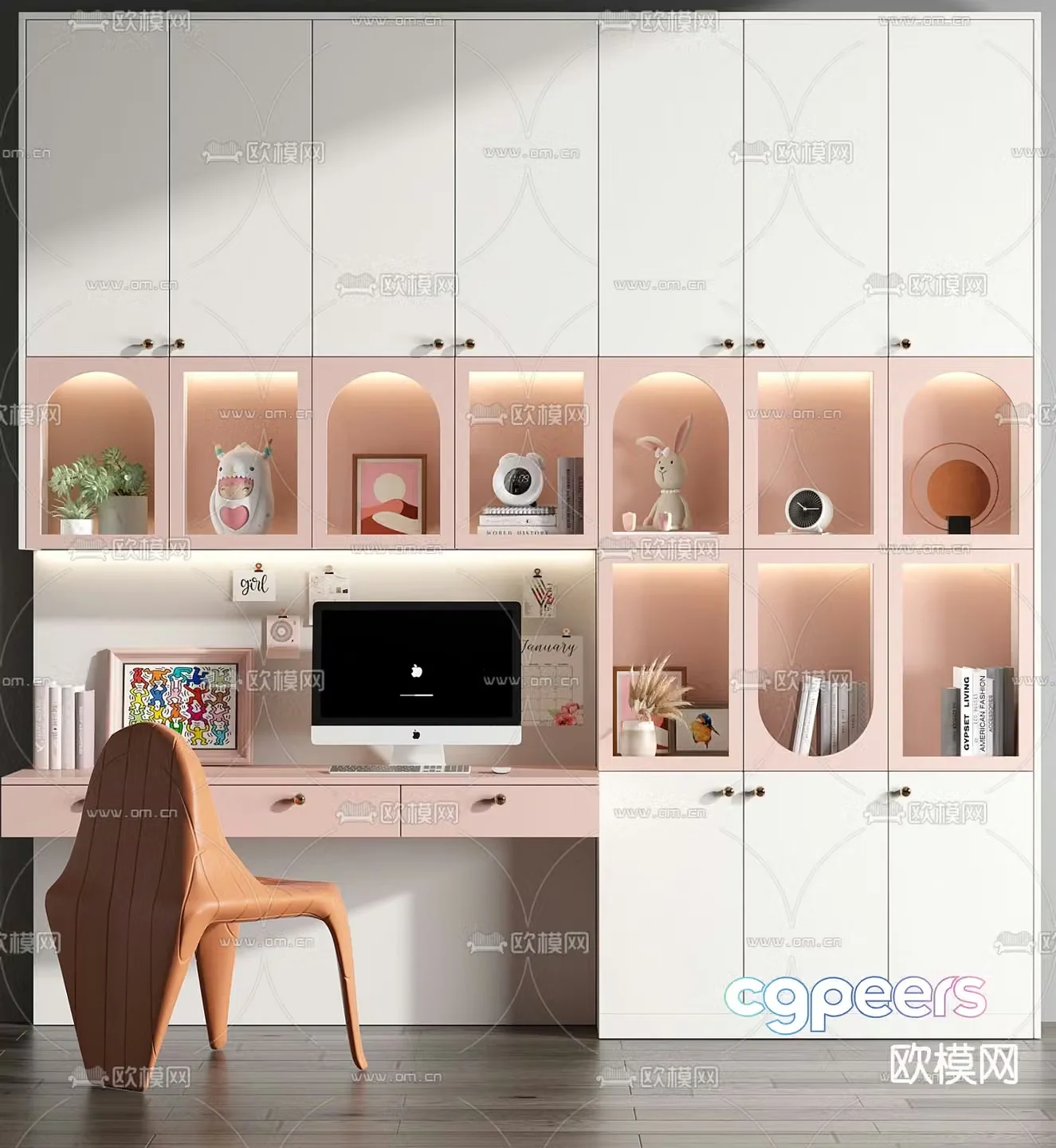 Modern children’s bookcase desk 3d model