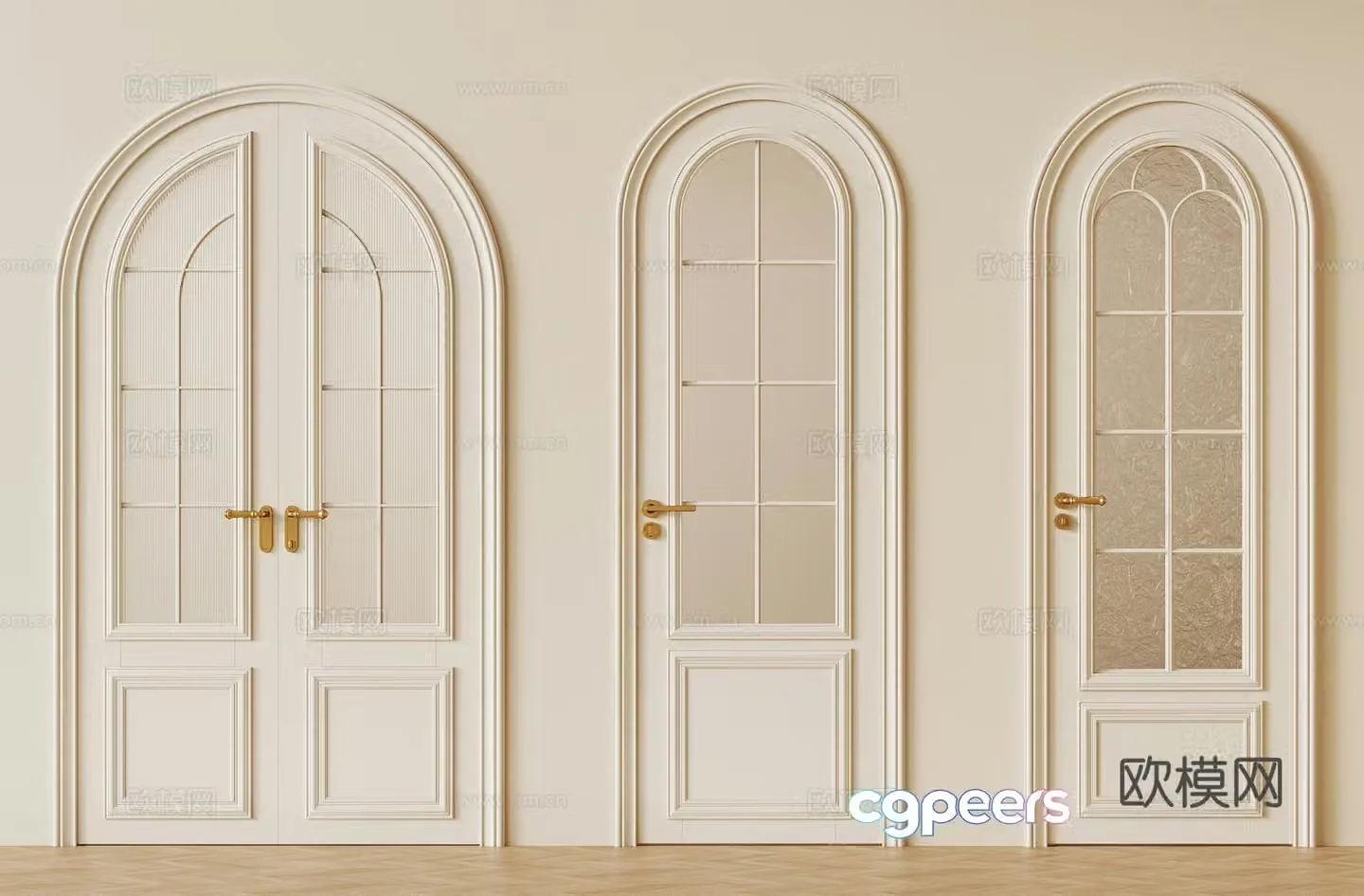 03 double-open door French cream damper Single-open door Glass door 3D model