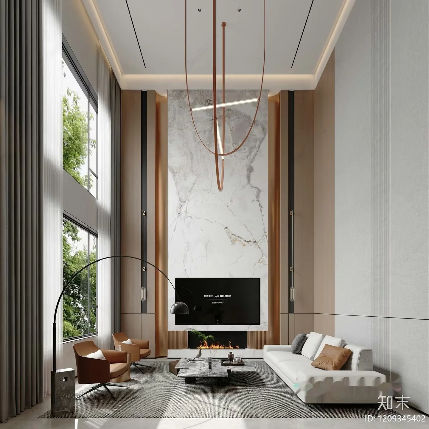 Modern High Ceiling Living Room 3D Model – 2996 – VRAY Render