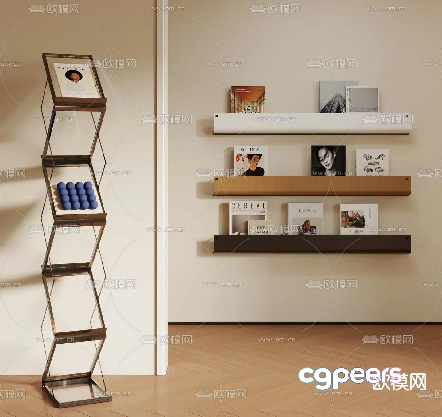 bookshelf magazine rack newspaper rack 3d model
