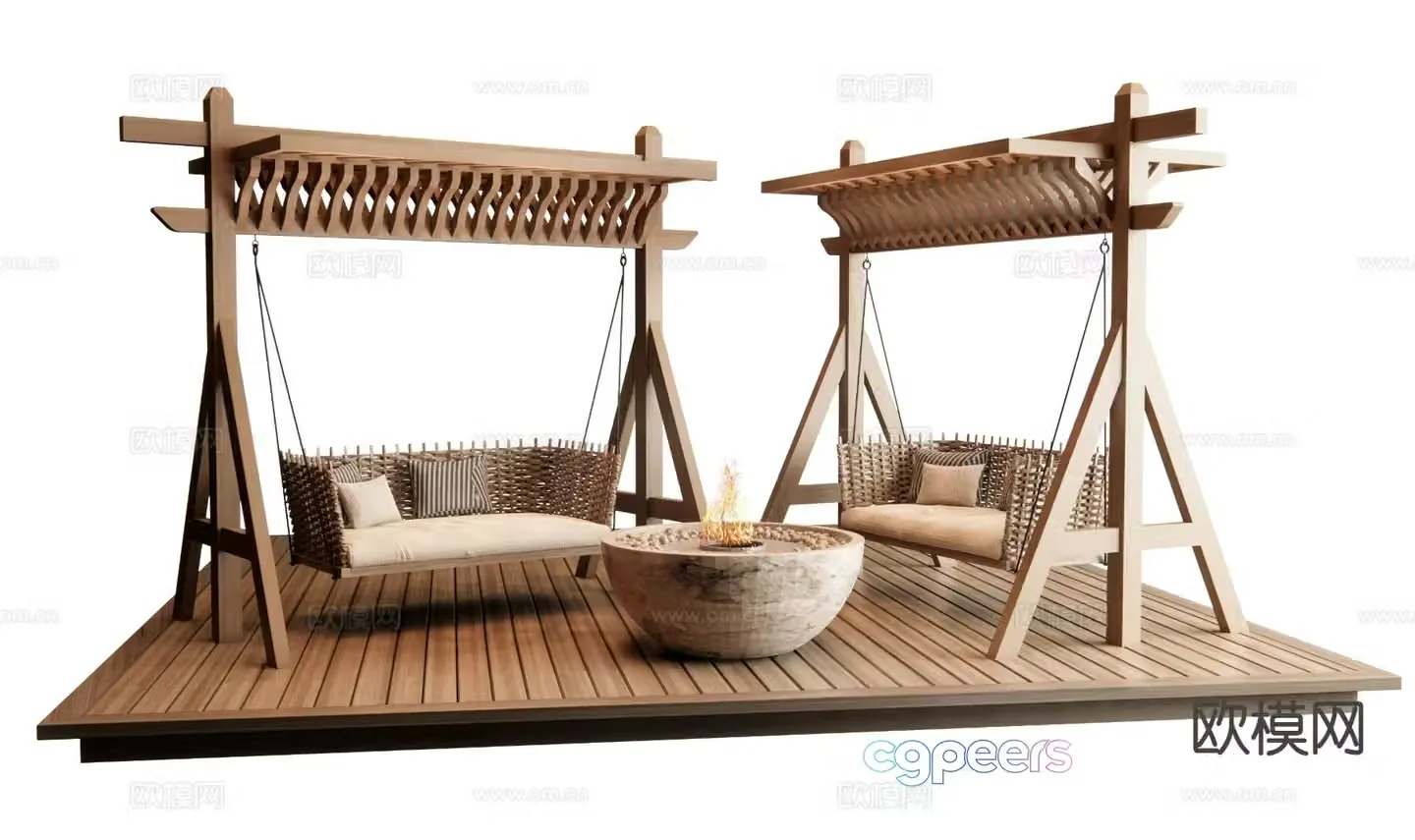 wabi-sabi swing hanging chair outdoor chair stove campfire 3d model