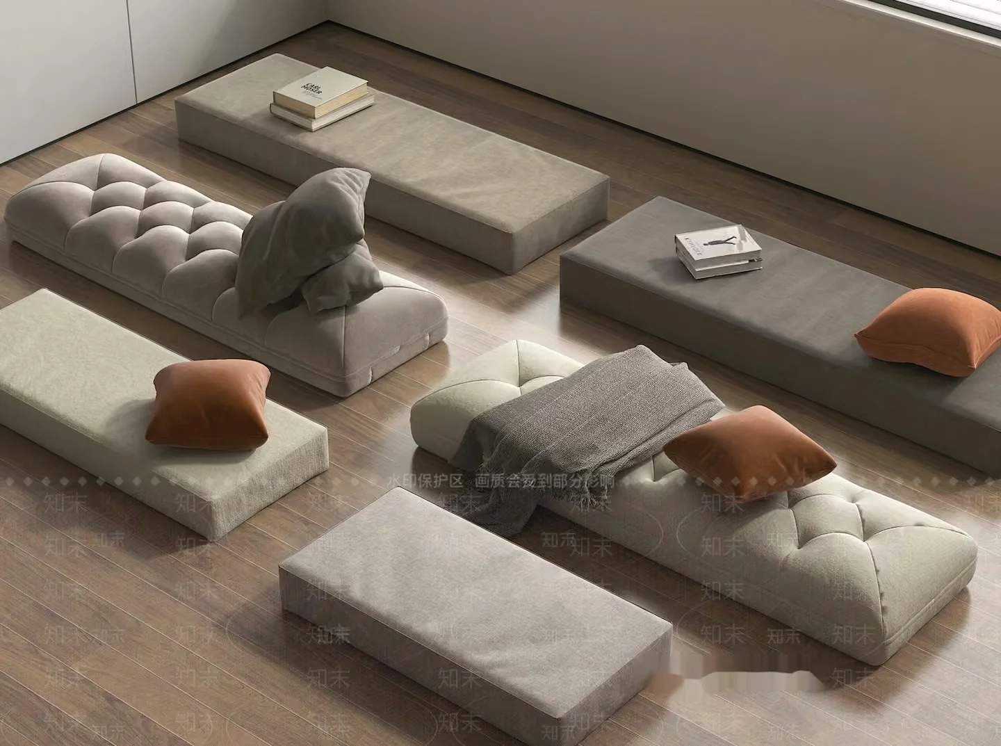 Minimalist Futon Arrangement 3D Model – 14098 – VRAY Render