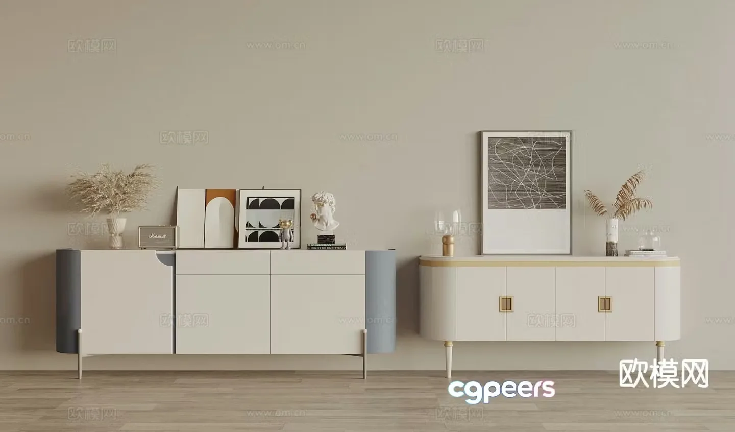 Cream style side cabinet entrance cabinet 3D model