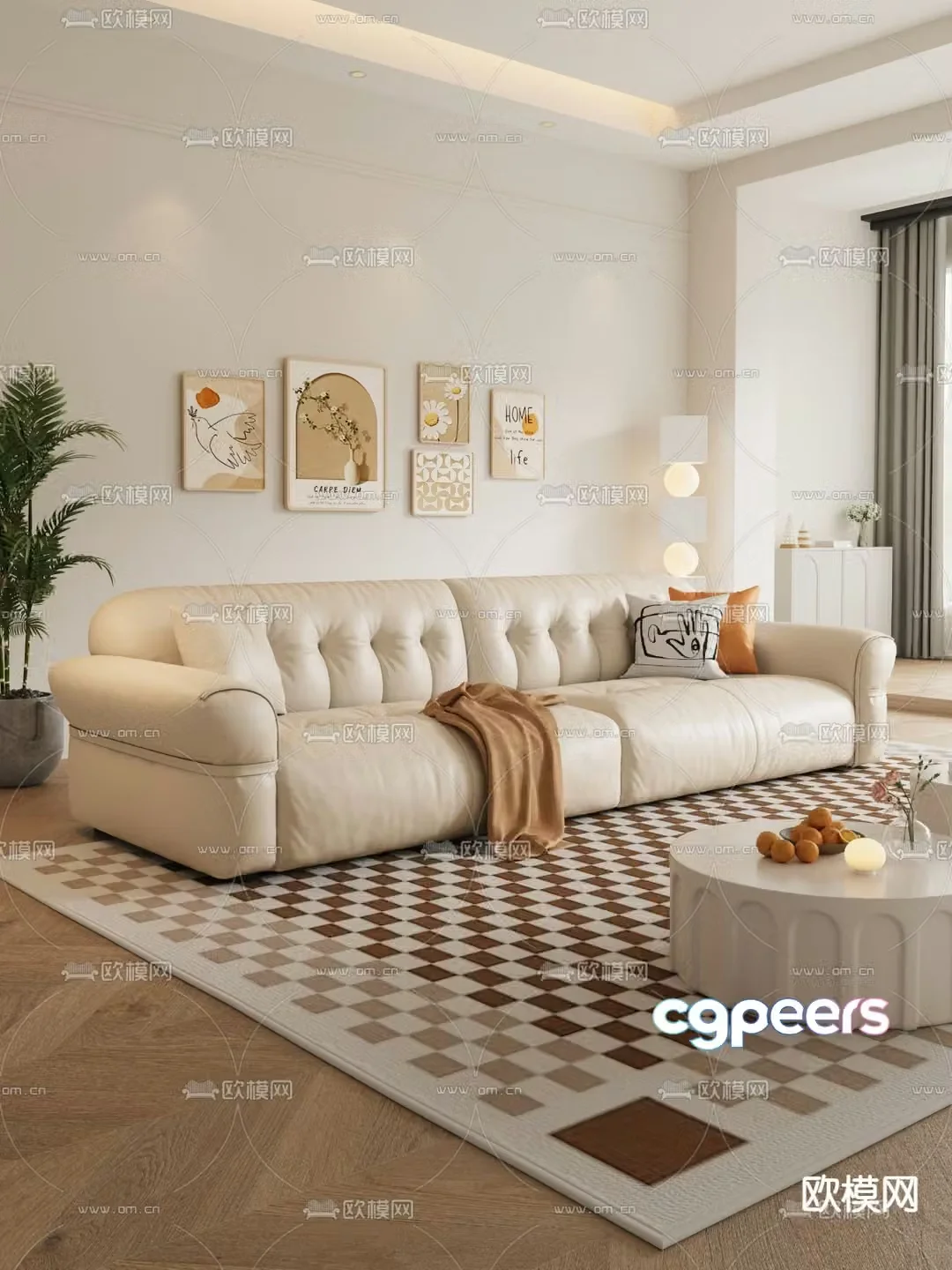 Cream style sofa double sofa 3d model