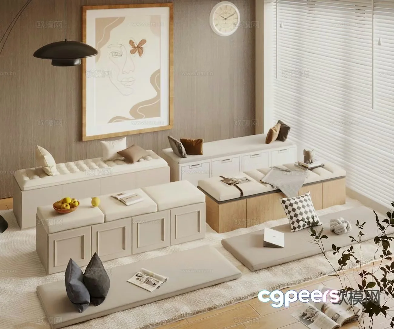 Cream style cushion bay window cushion bay window cabinet bay window sill pillow 3D model