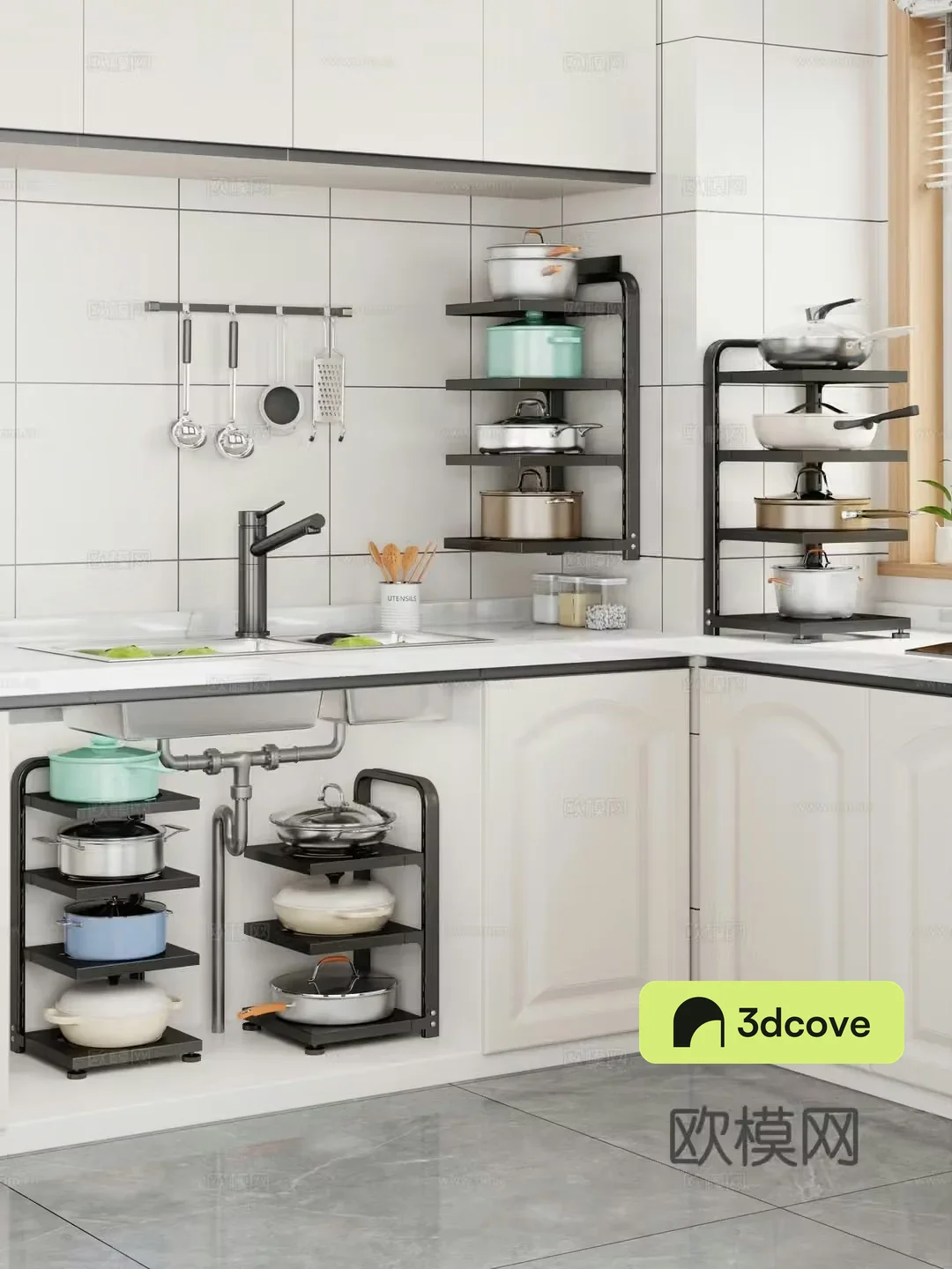 Kitchen storage rack pot and basin kitchen utensils