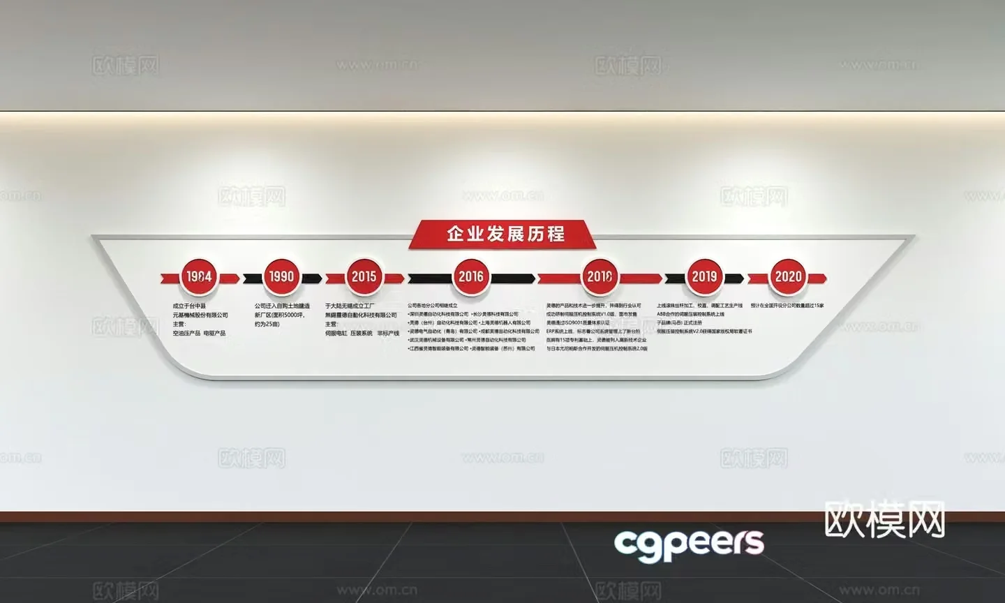 Modern corporate culture wall Corporate development history Office corridor Promotion column Slogan Slogan 3D model