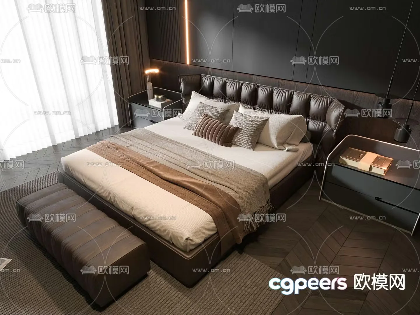 Modern double bed 3d model