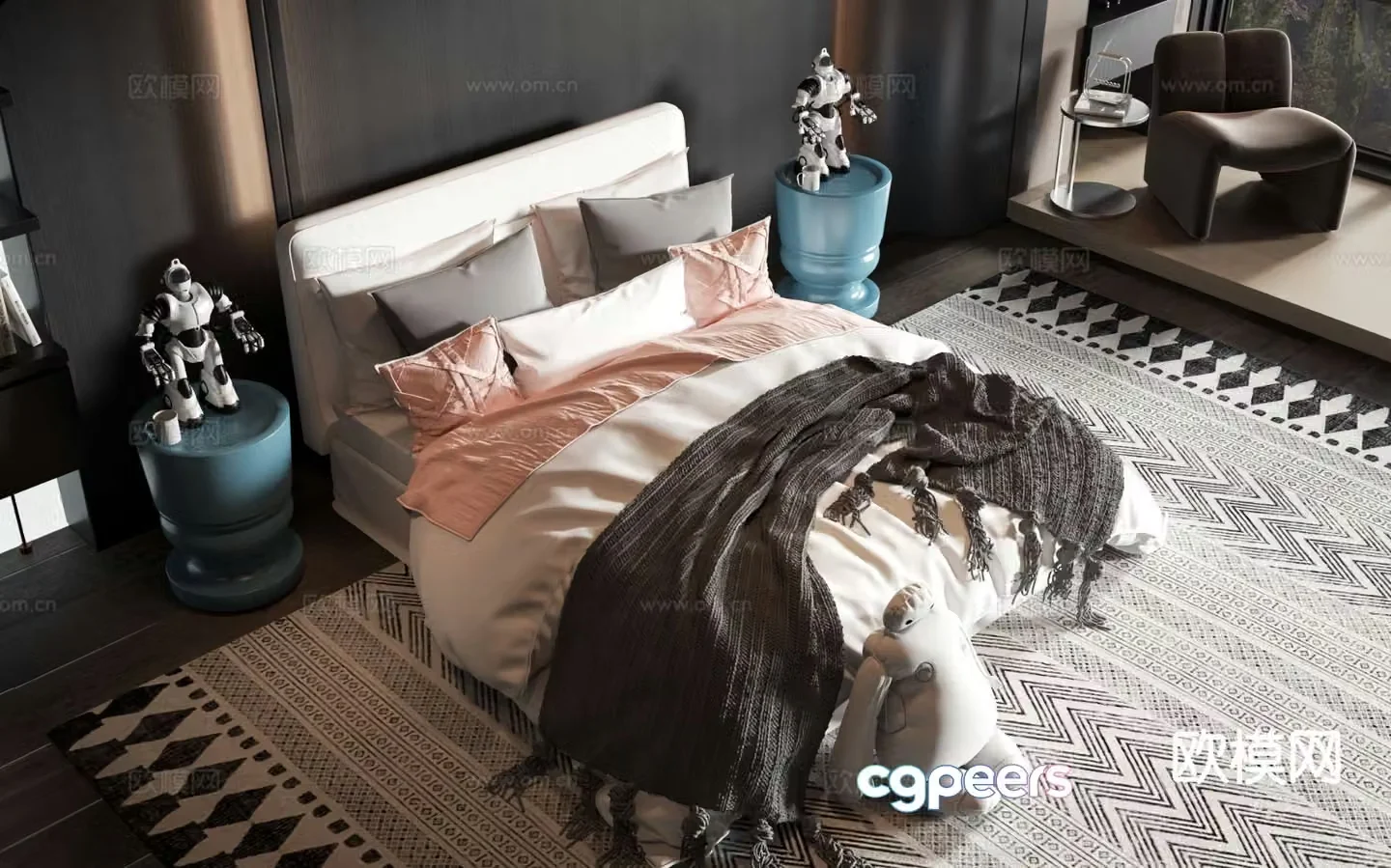 Modern double bed 3d model