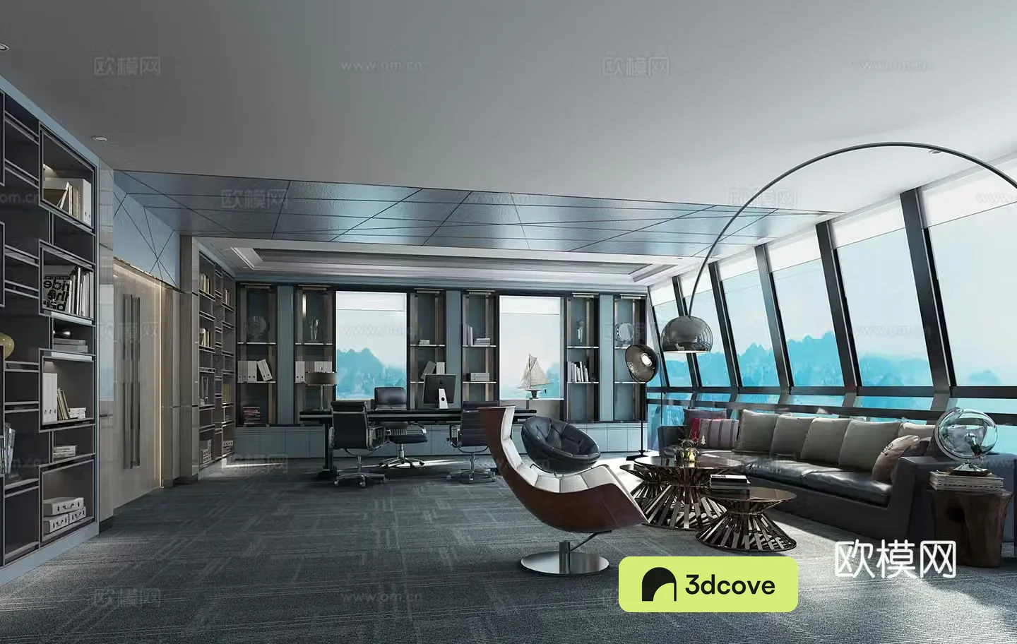 Modern new Chinese style manager room sofa coffee table combination