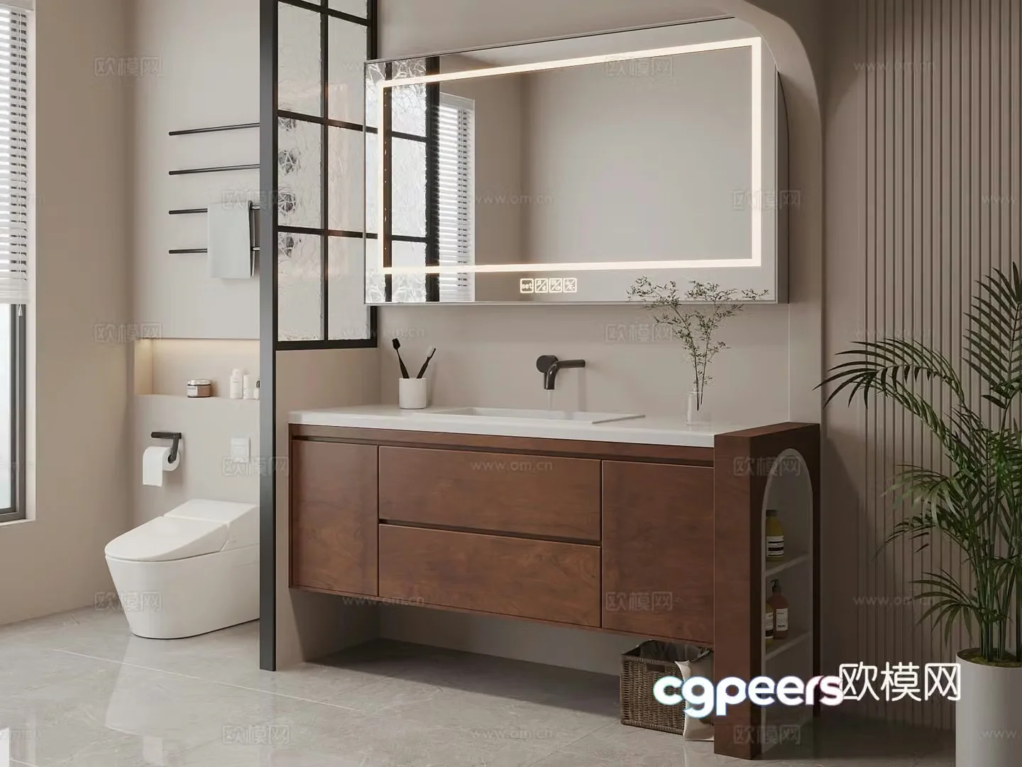 Middle-aged bathroom cabinet toilet 3d model