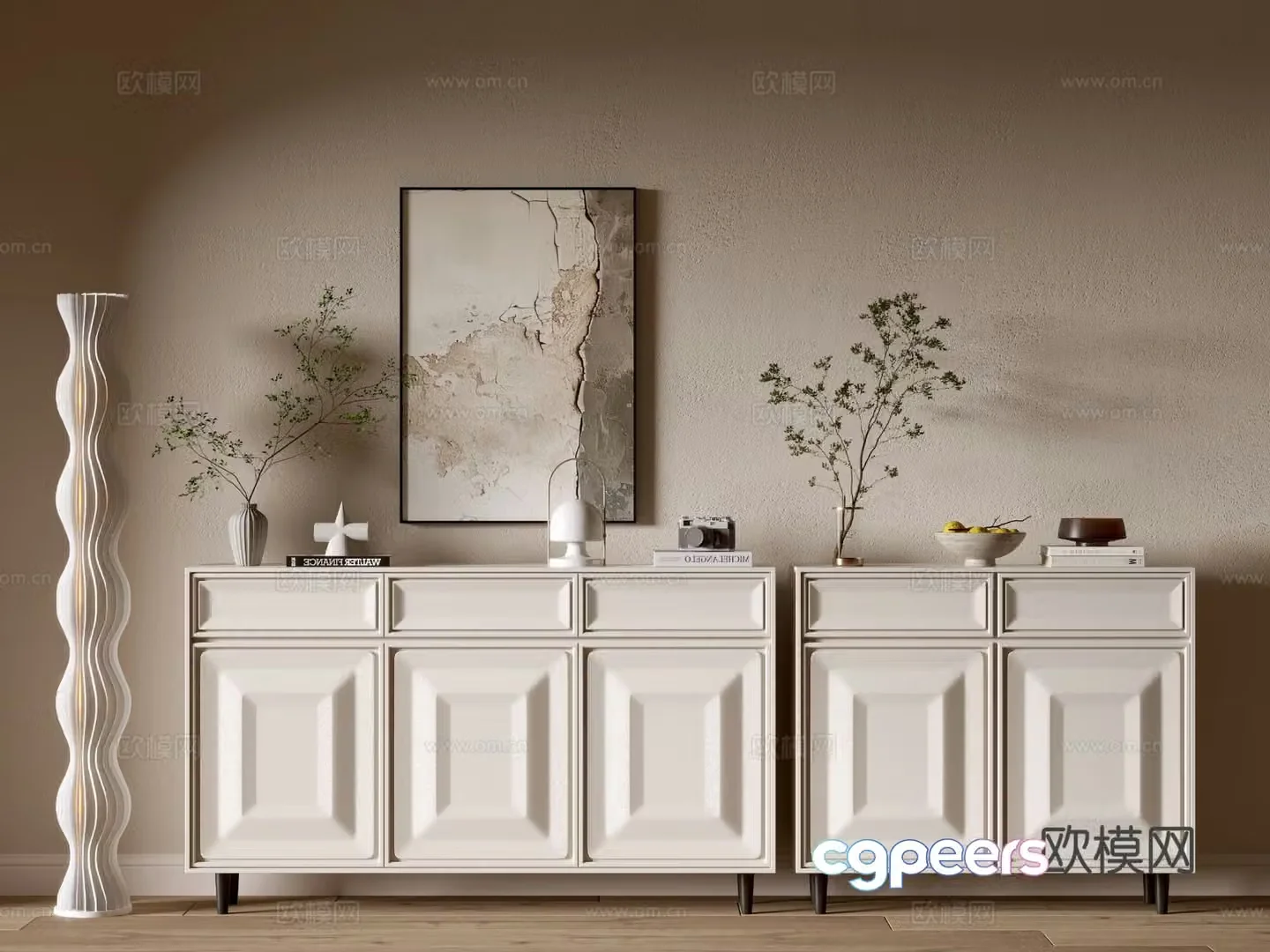 Cream style entrance cabinet side cabinet 3D model